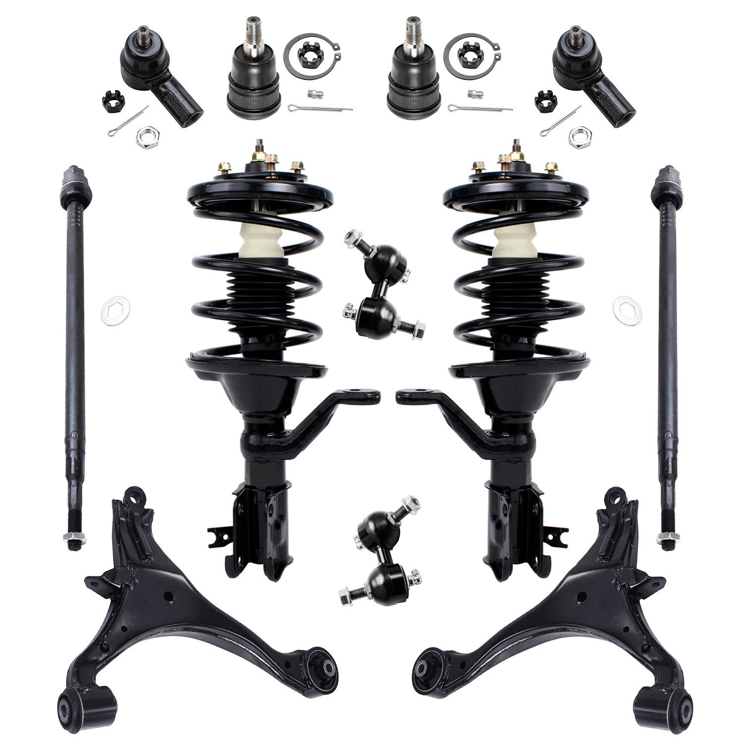 12pc Front Struts Lower Control Arms Ball Joints Tie Rods Suspension Kit