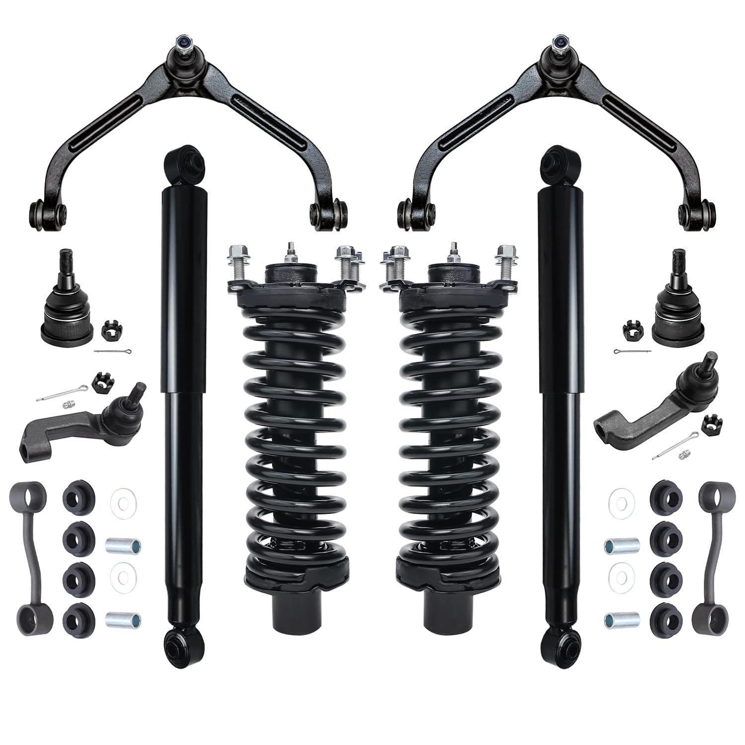 12pc Front Struts Rear Shocks Upper Control Arms Tie Rods Suspension Kit