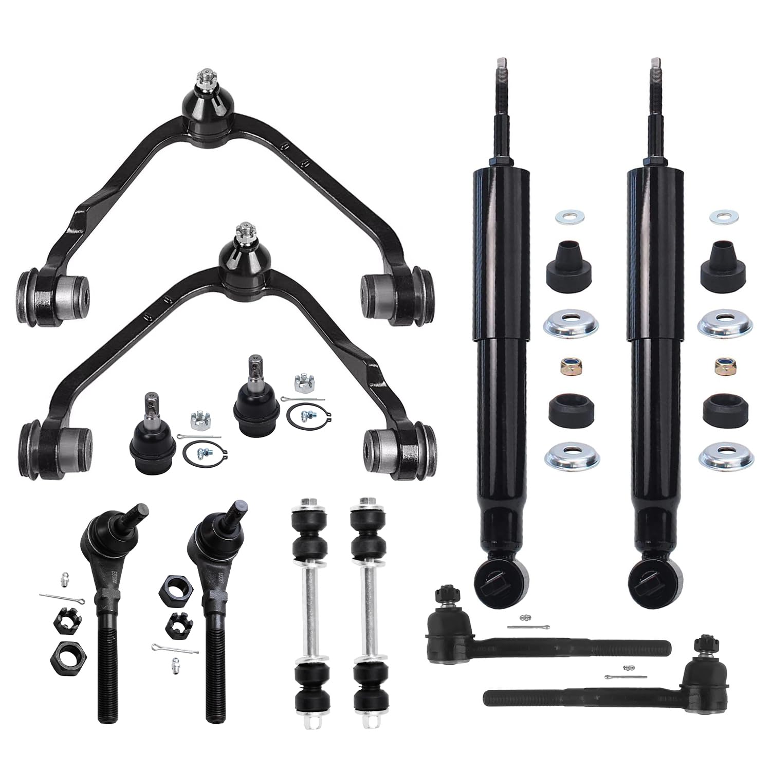 12pc Front Shocks Upper Control Arms Tie Rods Sway Bar Links Suspension Kit