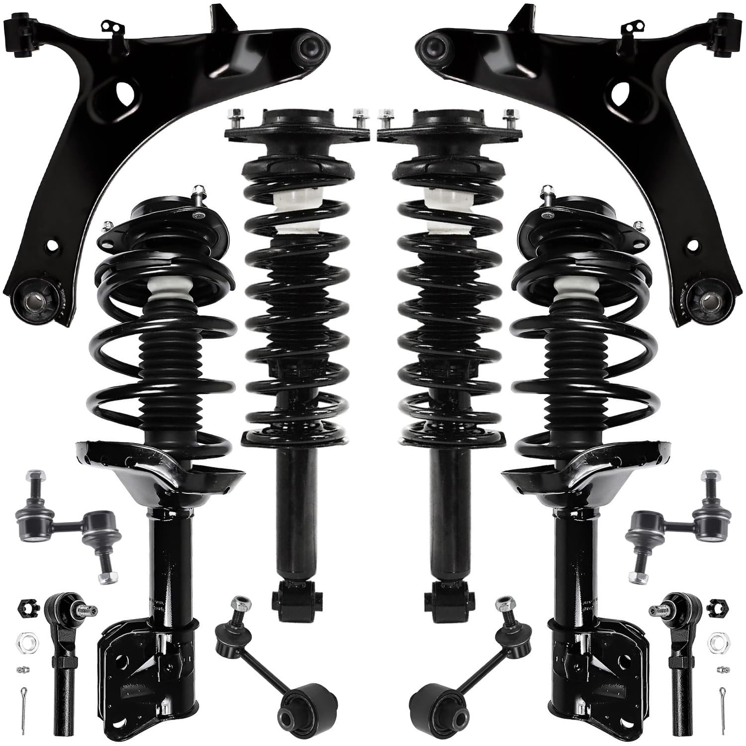 12pc Front & Rear Struts Lower Control Arms Outer Tie Rods Suspension Kit