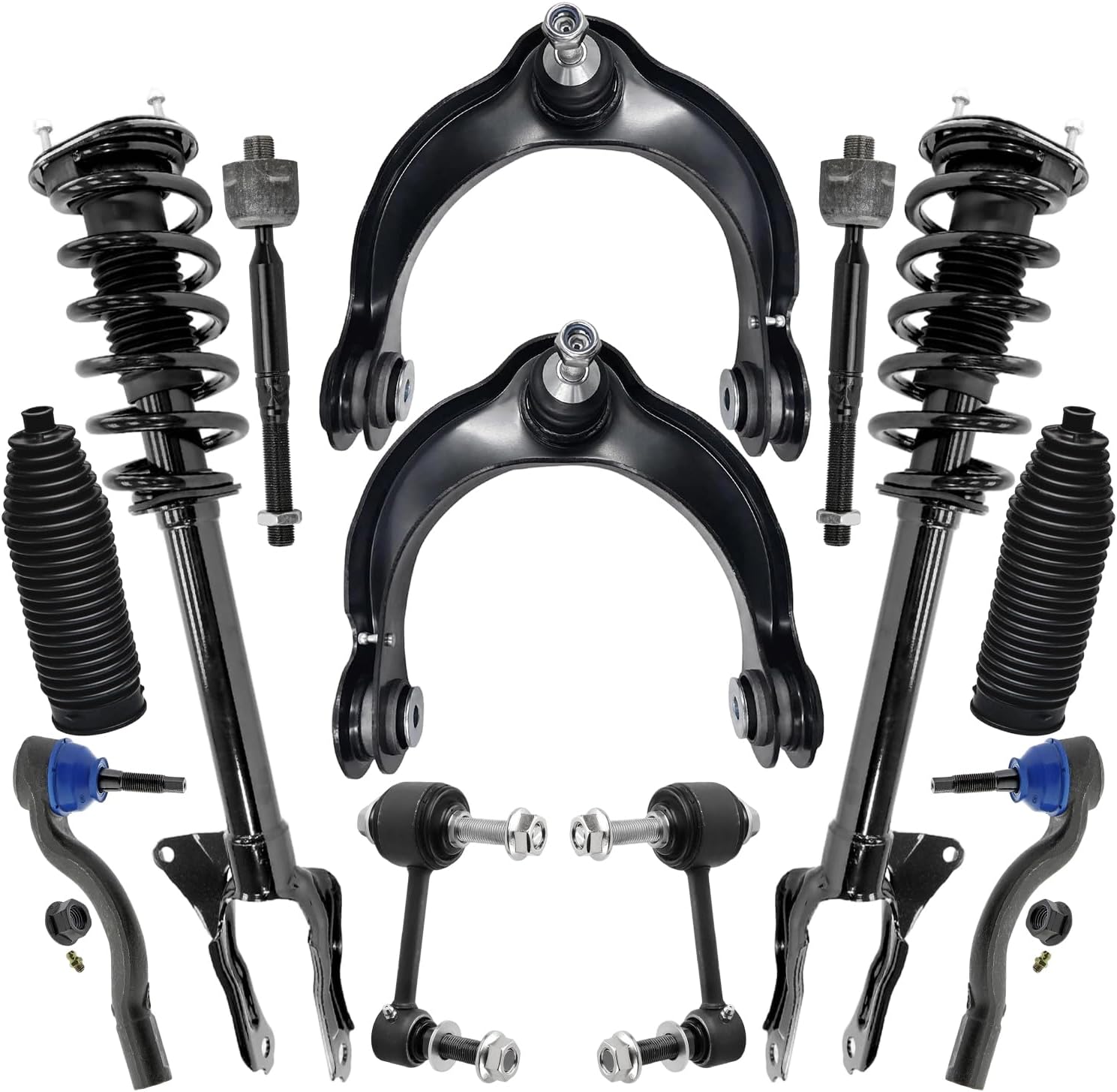 12pc Front Struts Upper Control Arms Tie Rods Sway Bar Links Suspension Kit