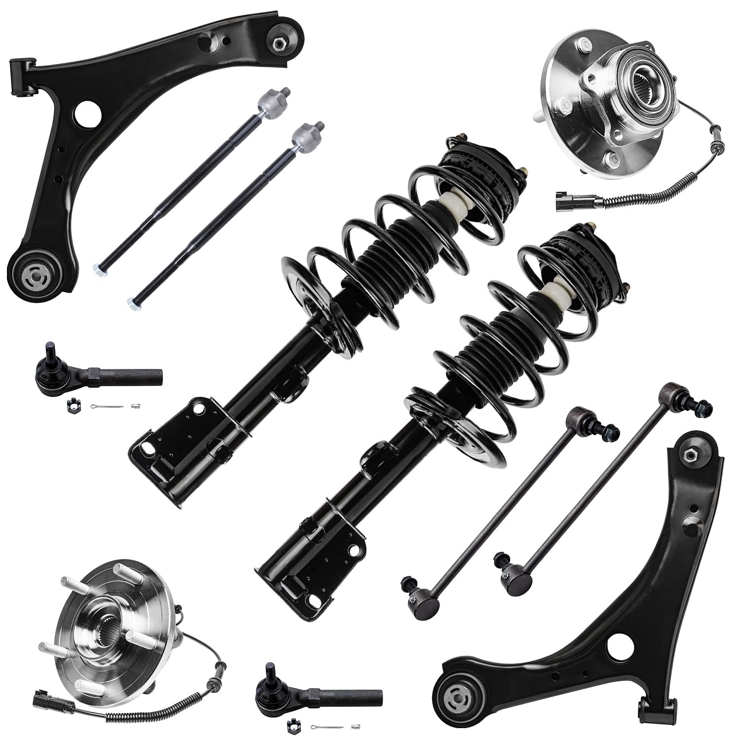 12pc Front Struts Lower Control Arms Wheel Hub and Bearings Suspension Kit