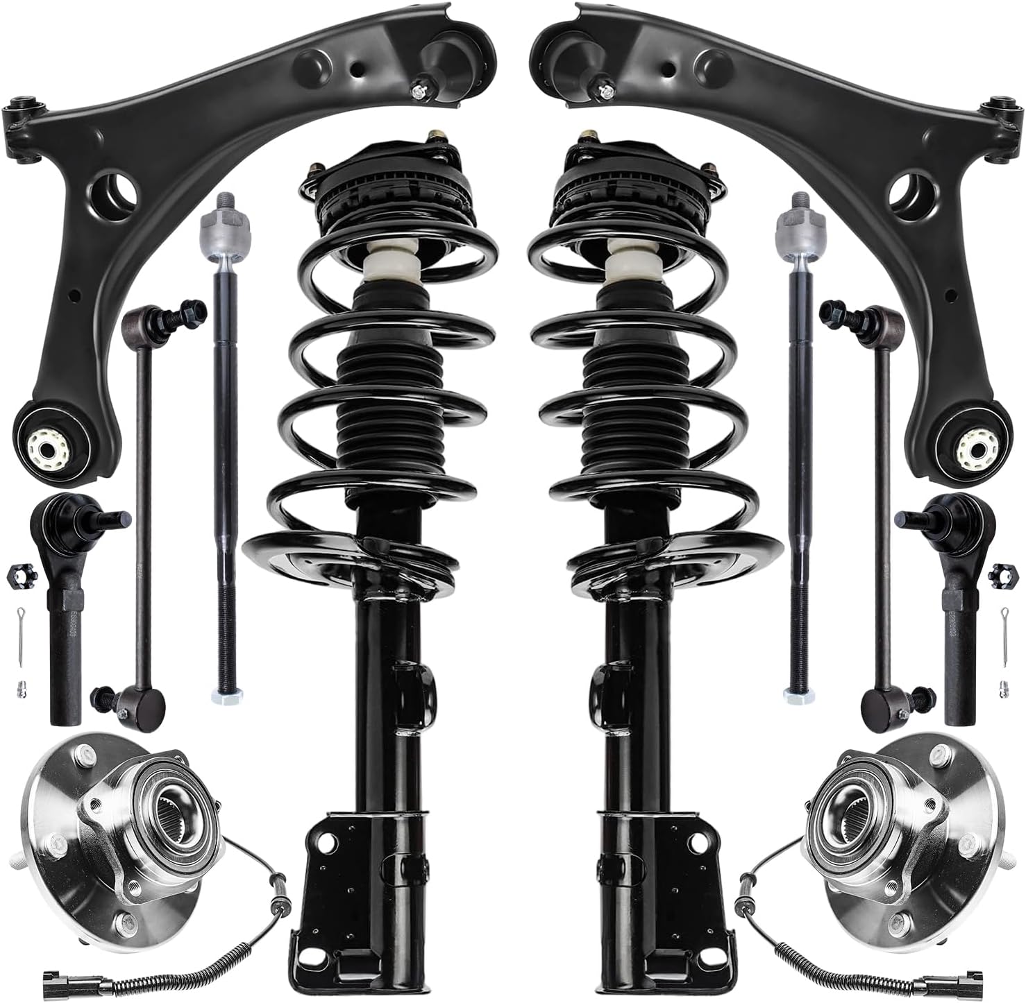 12pc Front Struts Lower Control Arms Wheel Hub and Bearings Suspension Kit