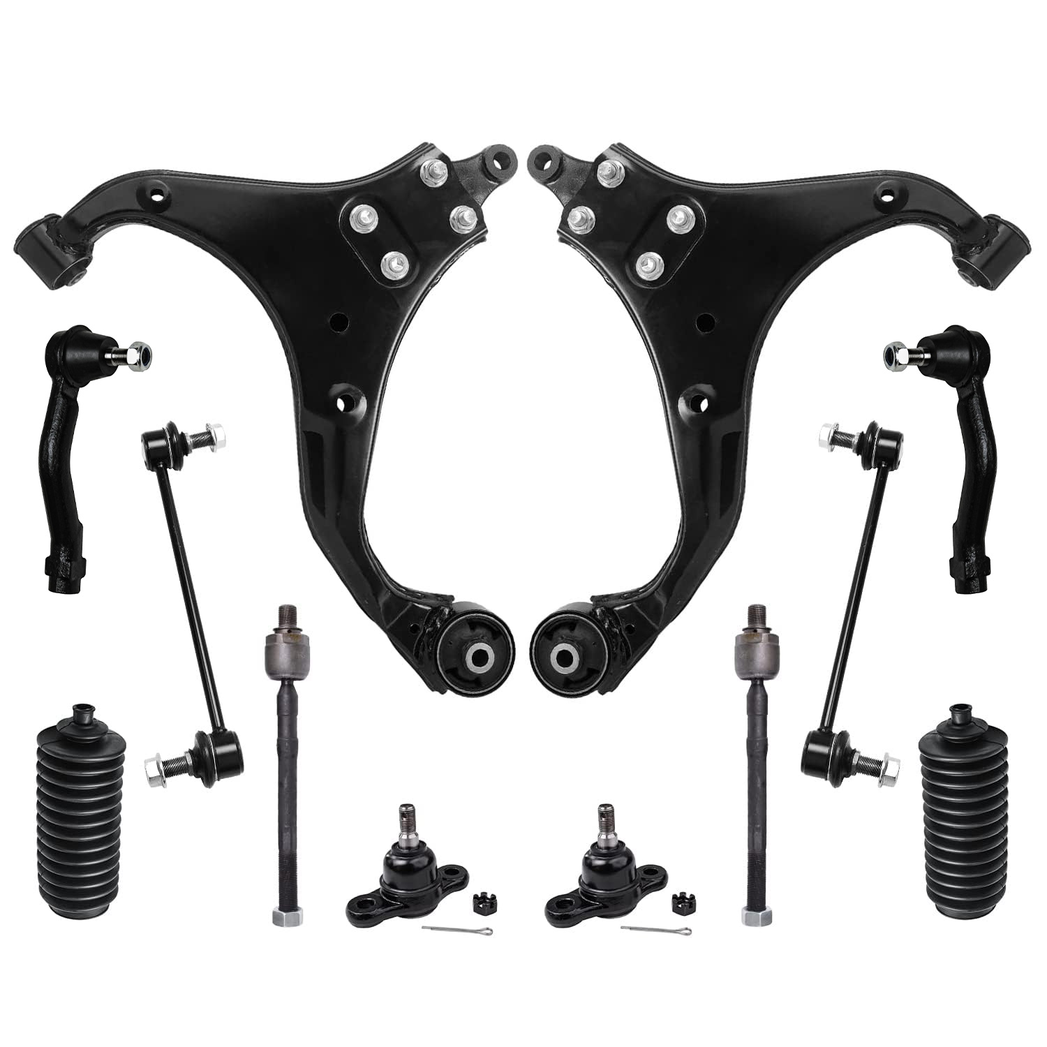 12pc Front Lower Control Arms Tie Rods Sway Bar Links Suspension Kit