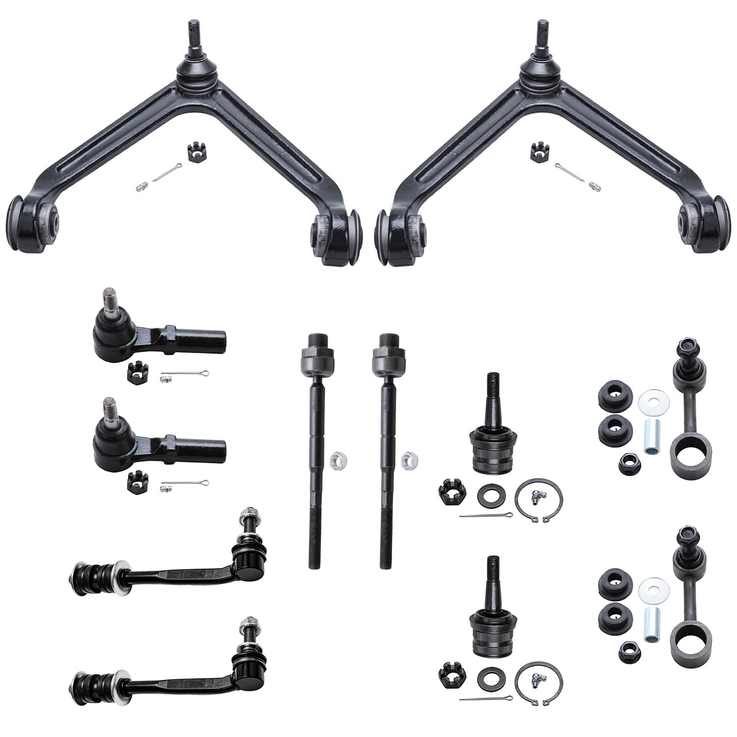 12pc Front Upper Control Arms Sway Bar Links Tie Rods Suspension Kit