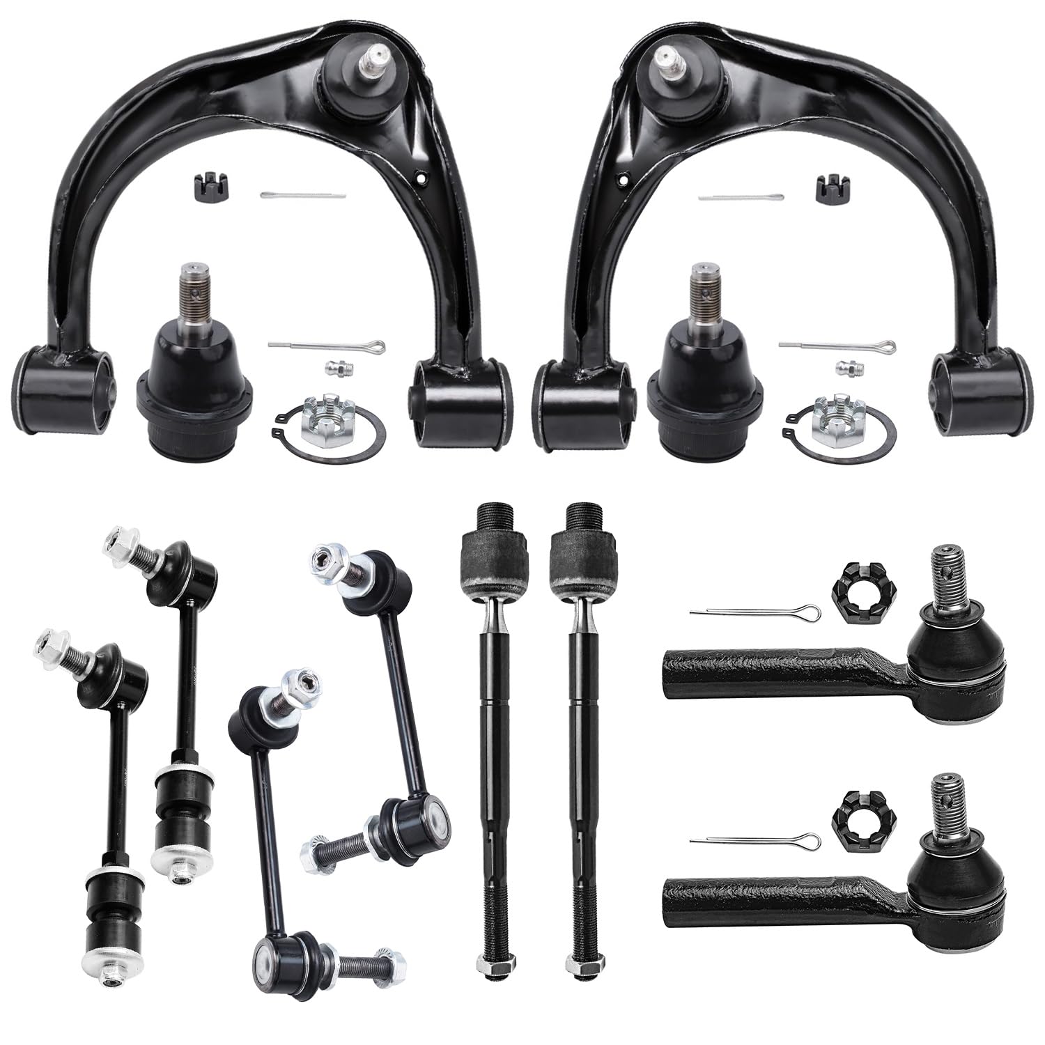 12pc Front Upper Control Arms Tie Rods Sway Bar Links Suspension Kit