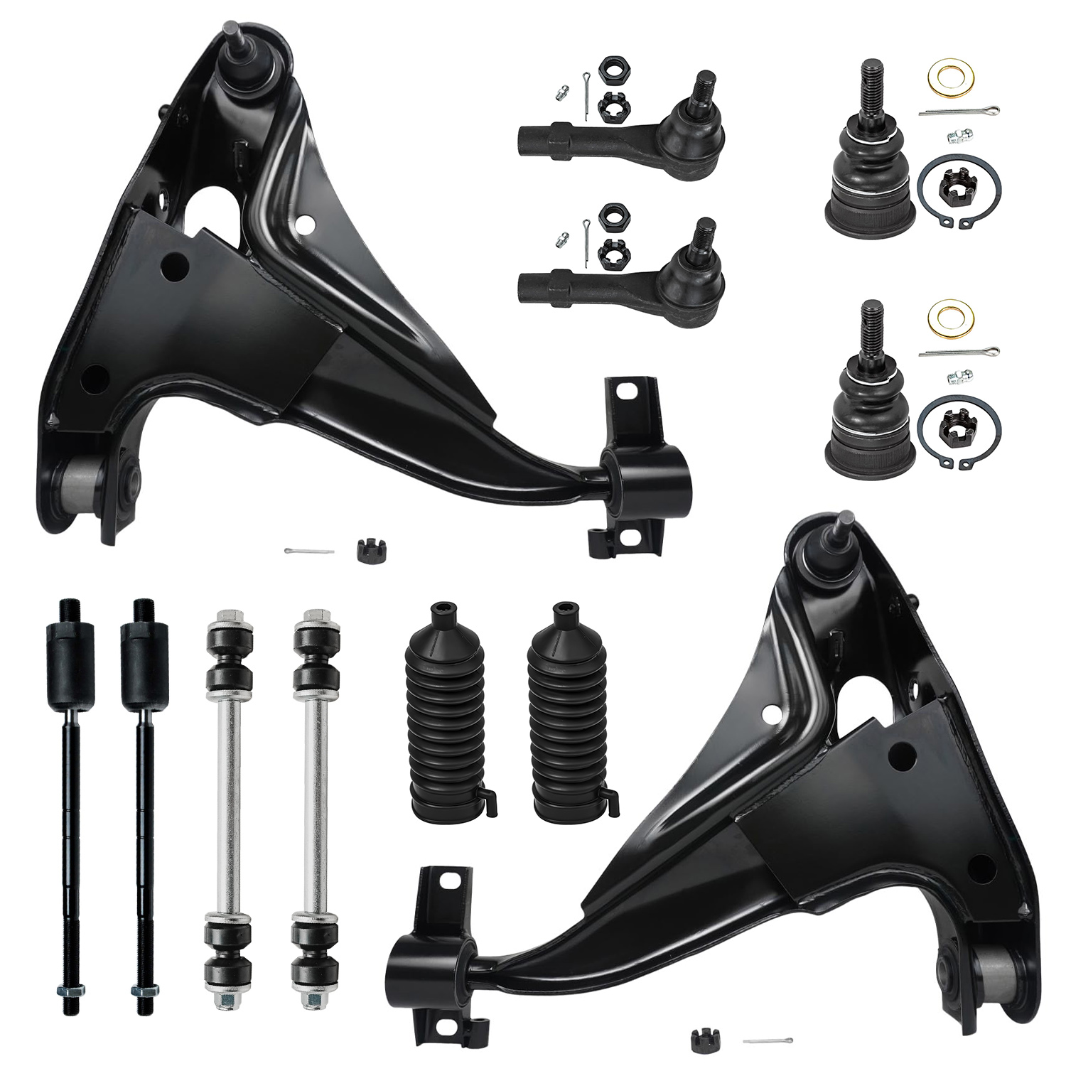 12pc Front Lower Control Arms Ball Joints Sway Bar Links Tie Rods Suspension Kit