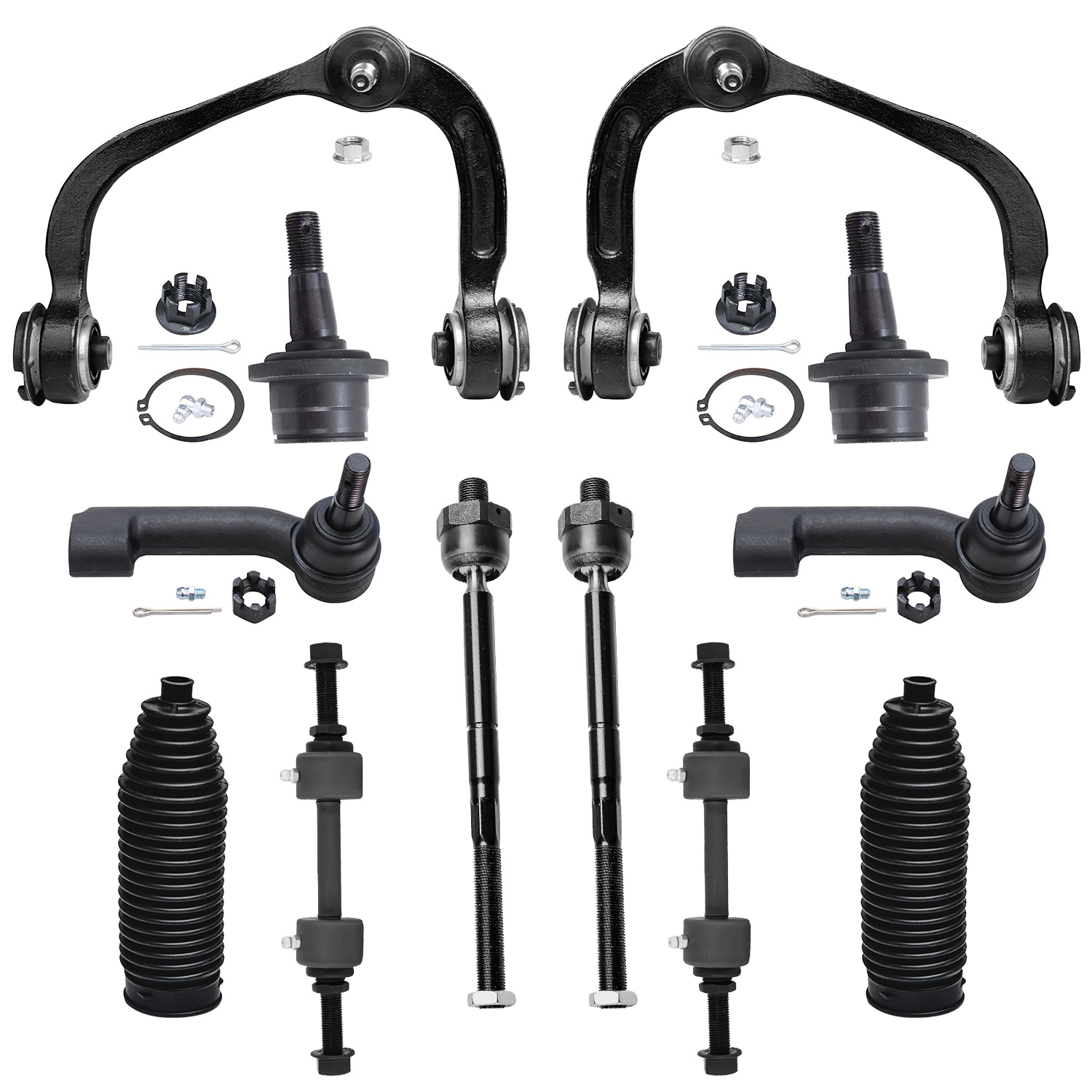 12pc Front Upper Control Arms Tie Rods Sway Bar Links Suspension Kit