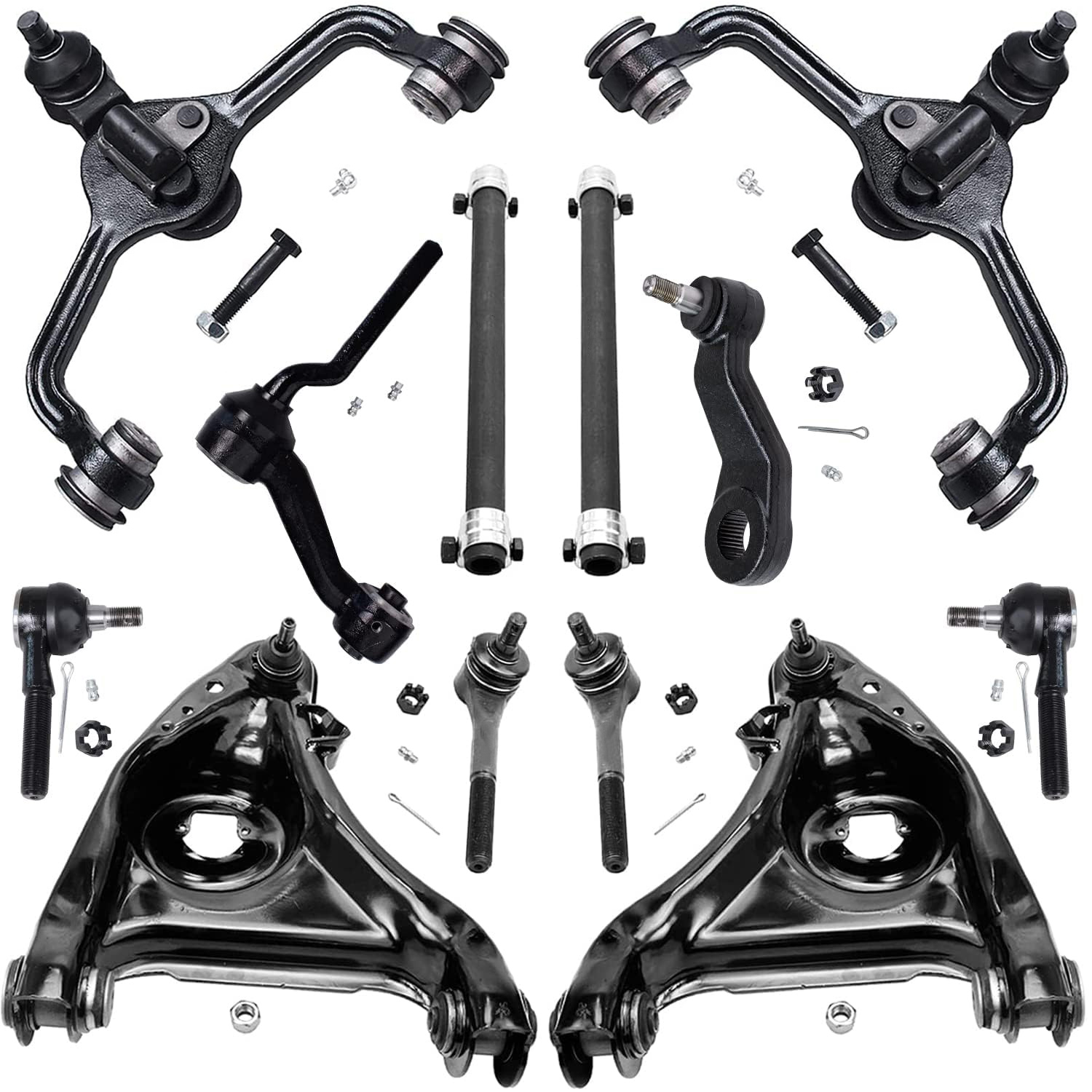 12pc Front Upper Lower Control Arms Tie Rods Pitman Idler Arms Suspension Kit