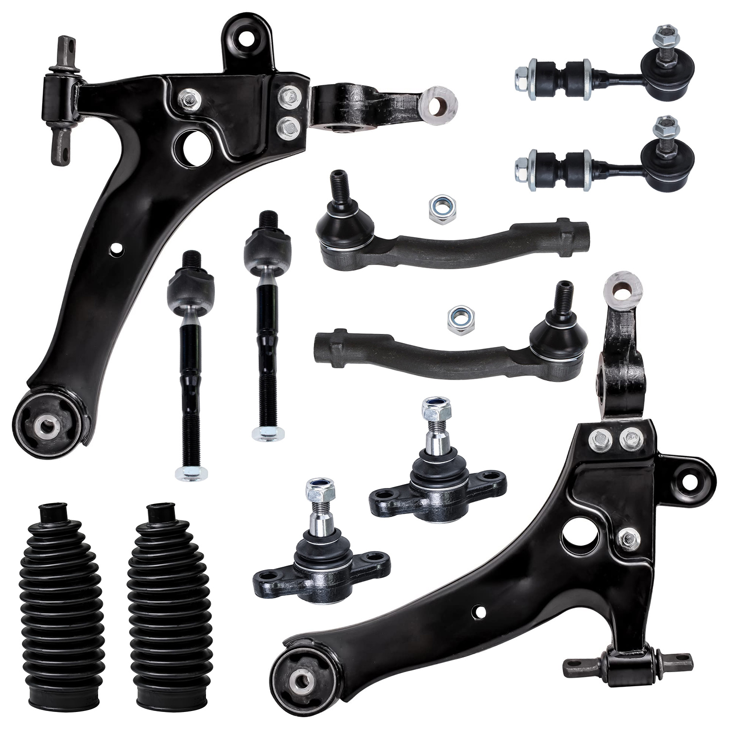 12pc Front Lower Control Arms Ball Joints Sway Bar Links Tie Rods Suspension Kit