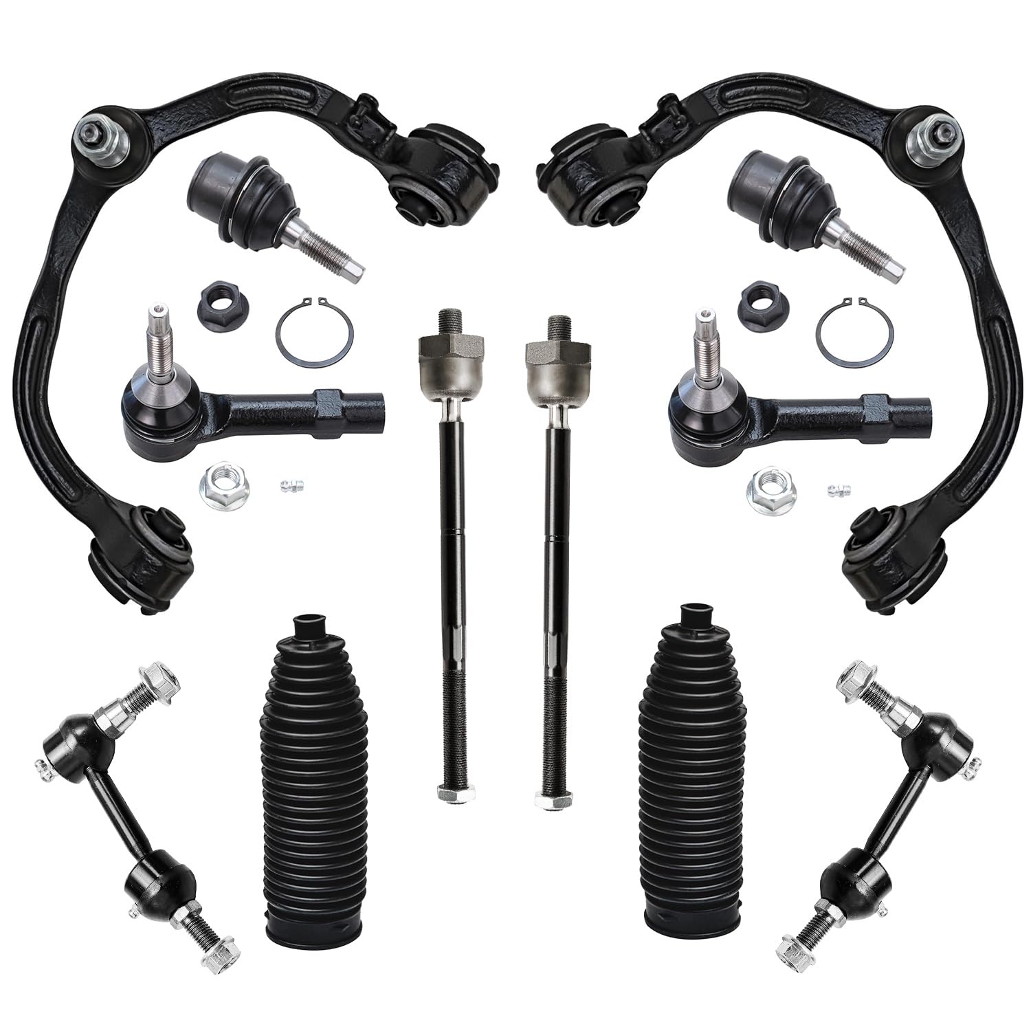 12pc Front Upper Control Arms Lower Ball Joints Tie Rods Suspension Kit