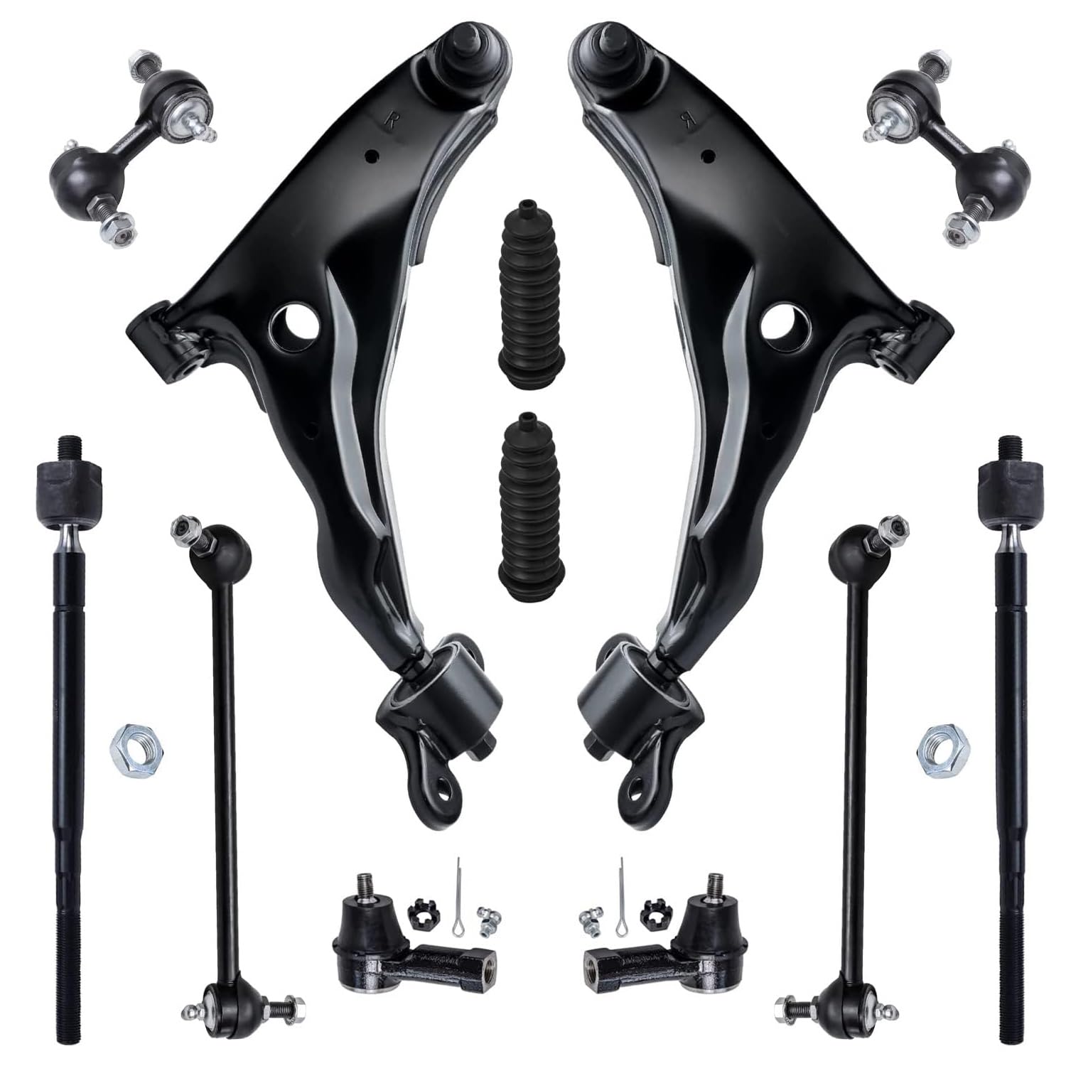 12pc Front Lower Control Arms Tie Rods Sway Bar Links Suspension Kit