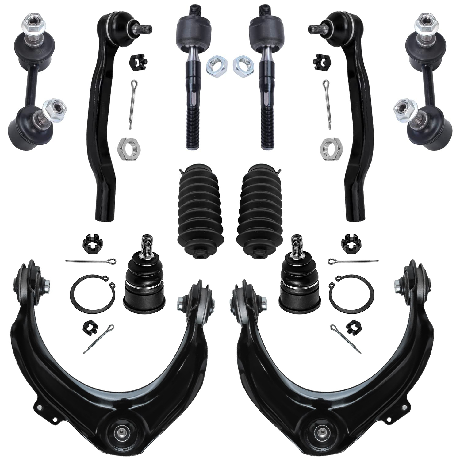 12pc Front Upper Control Arms Ball Joints Tie Rods Sway Bar Links Suspension Kit