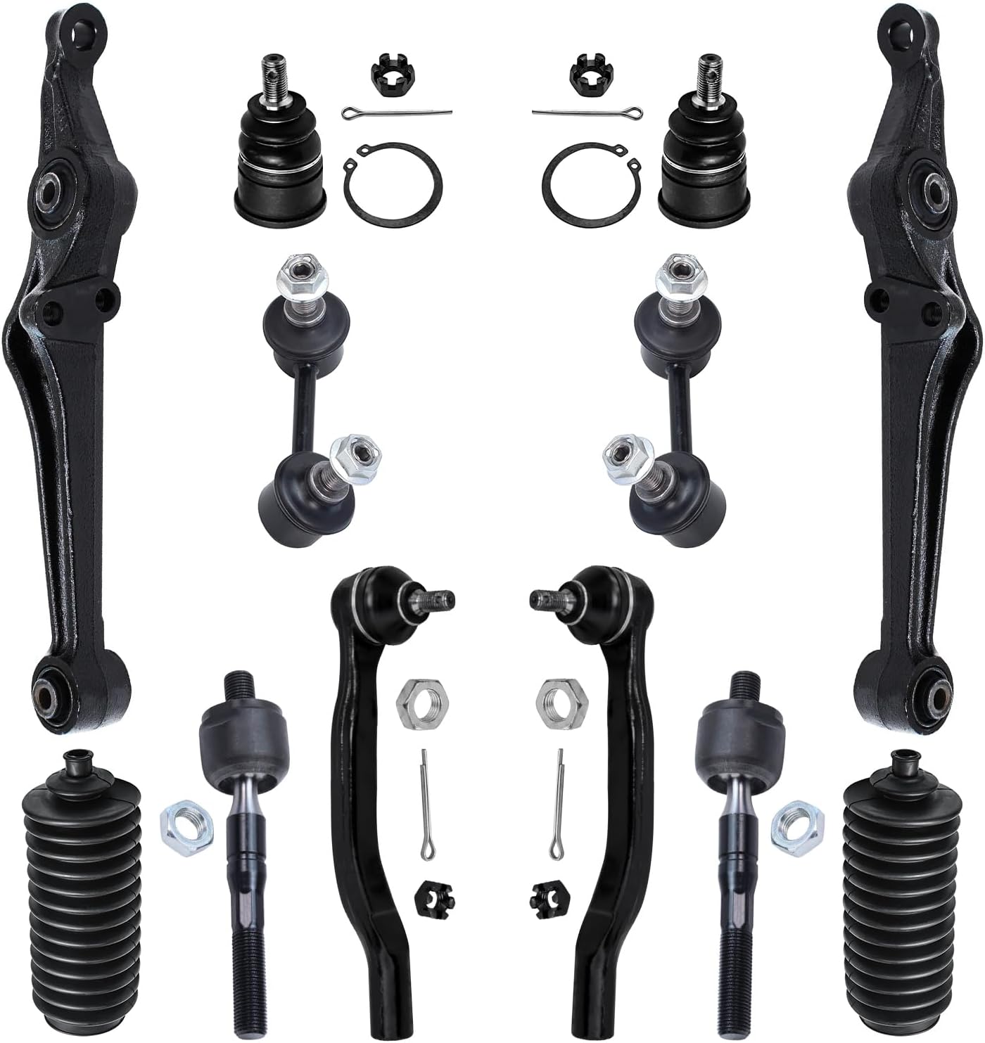 12pc Front Lower Control Arms Tie Rods Sway Bar Links Ball Joints Suspension Kit