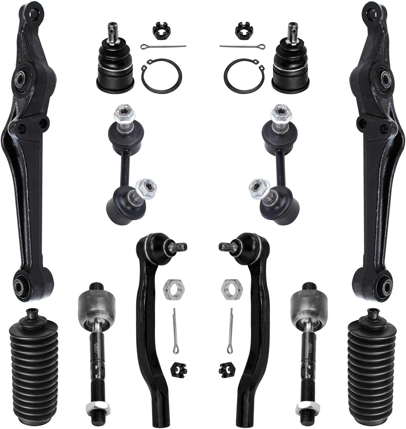 12pc Front Lower Control Arms Tie Rods Sway Bar Links Ball Joints Suspension Kit