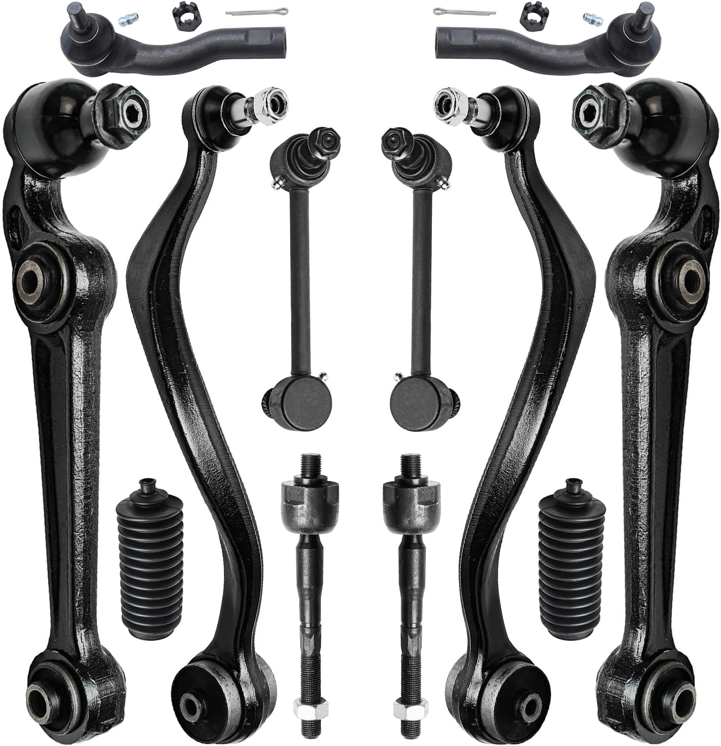 12pc Front Lower Forward Rearward Control Arms Tie Rods Suspension Kit