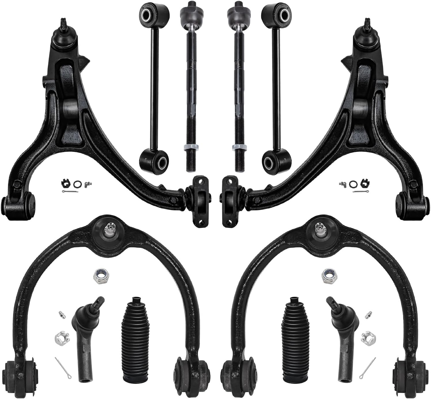 12pc Front Upper Lower Control Arms Tie Rods Sway Bar Links Suspension Kit