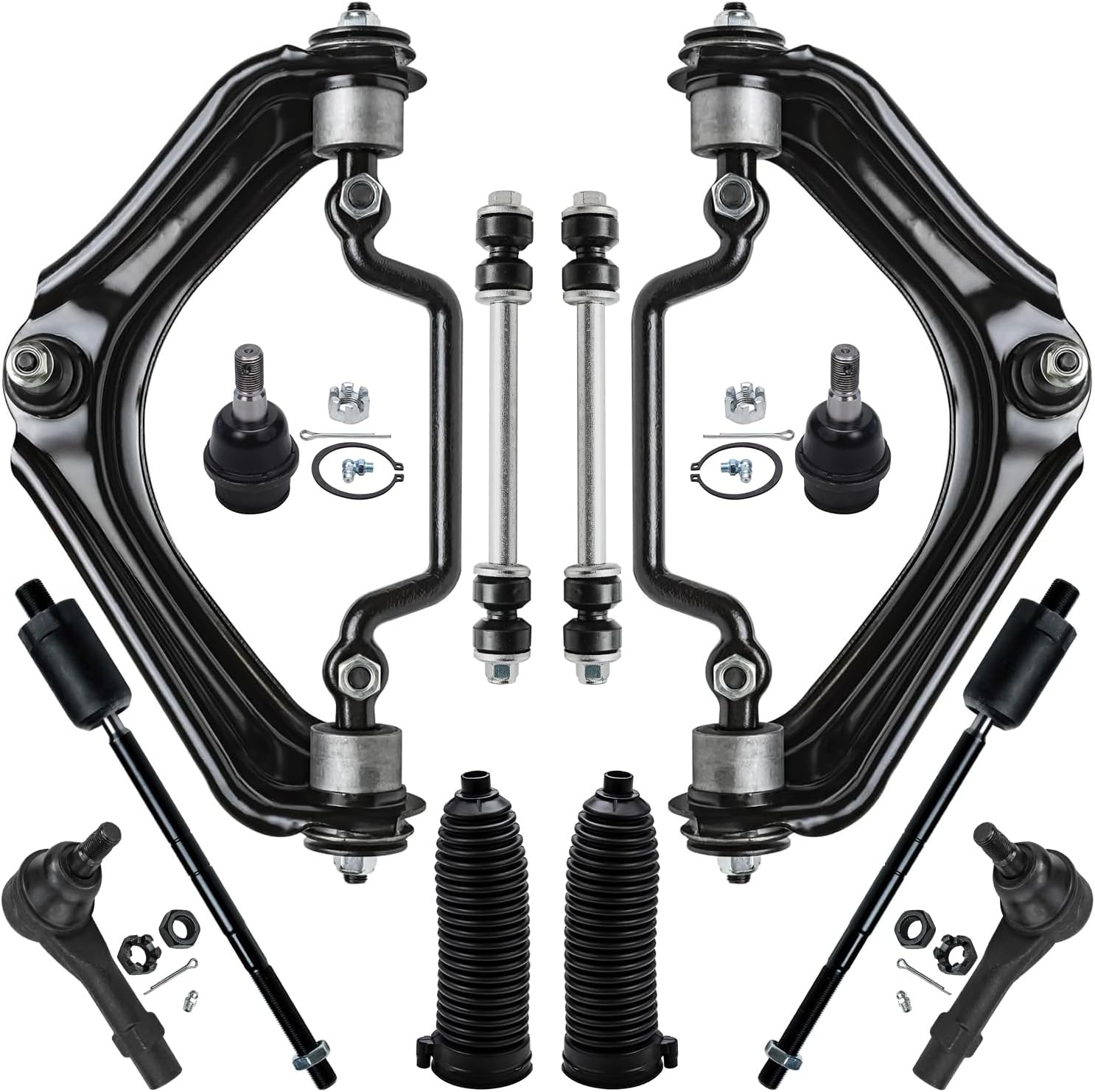 12pc Front Upper Control Arms Tie Rods Sway Bar Links Ball Joints Suspension Kit