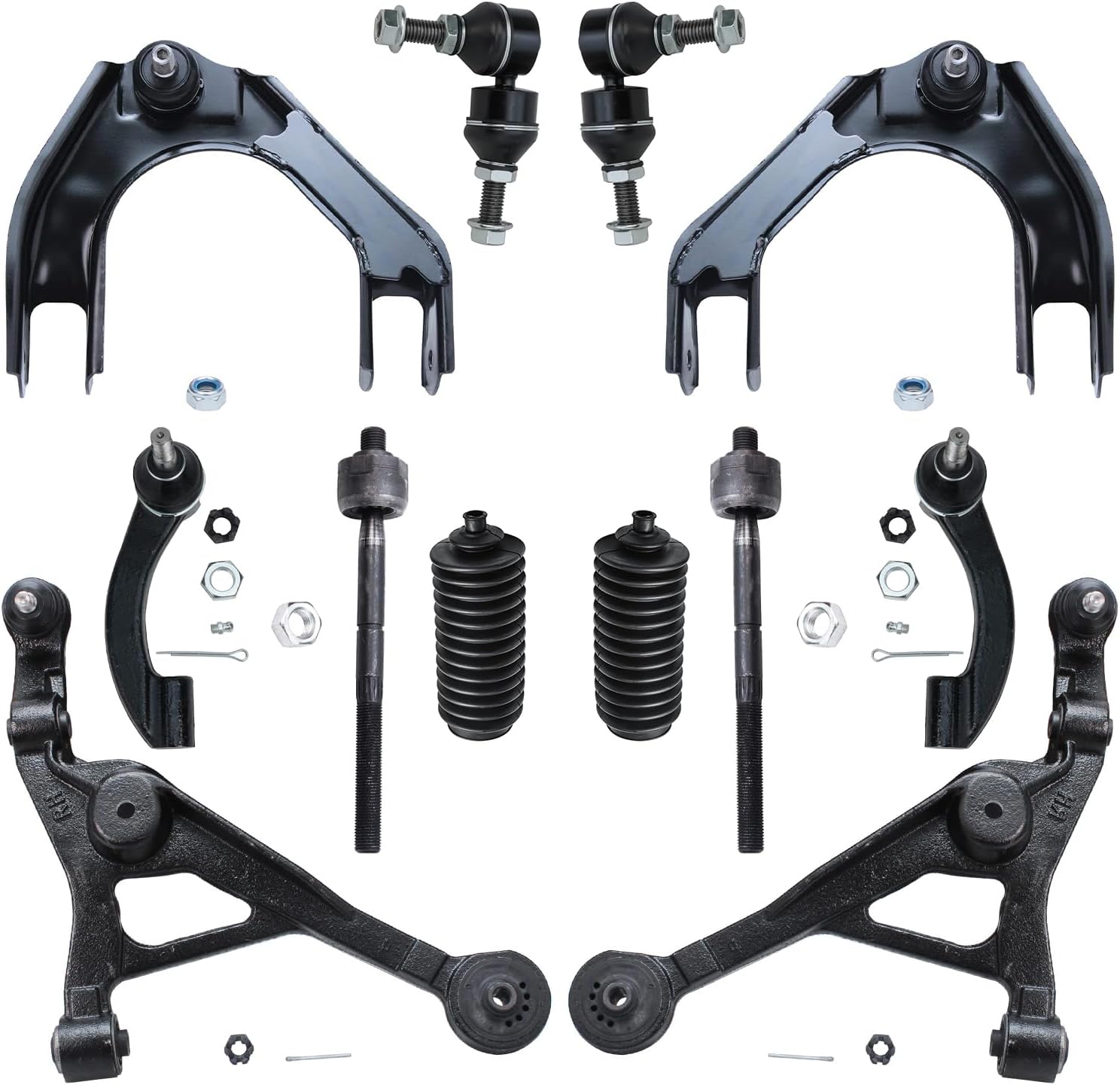 12pc Front Upper Lower Control Arms Tie Rods Sway Bar Links Suspension Kit