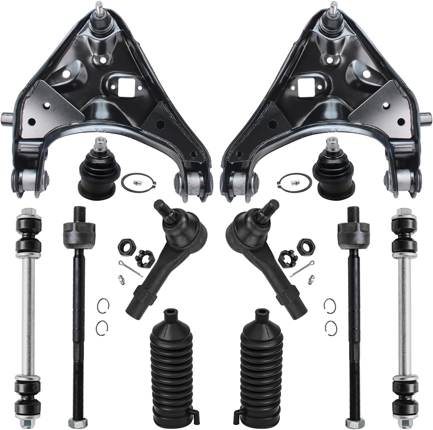 12pc Front Lower Control Arms Upper Ball Joints Tie Rods Suspension Kit