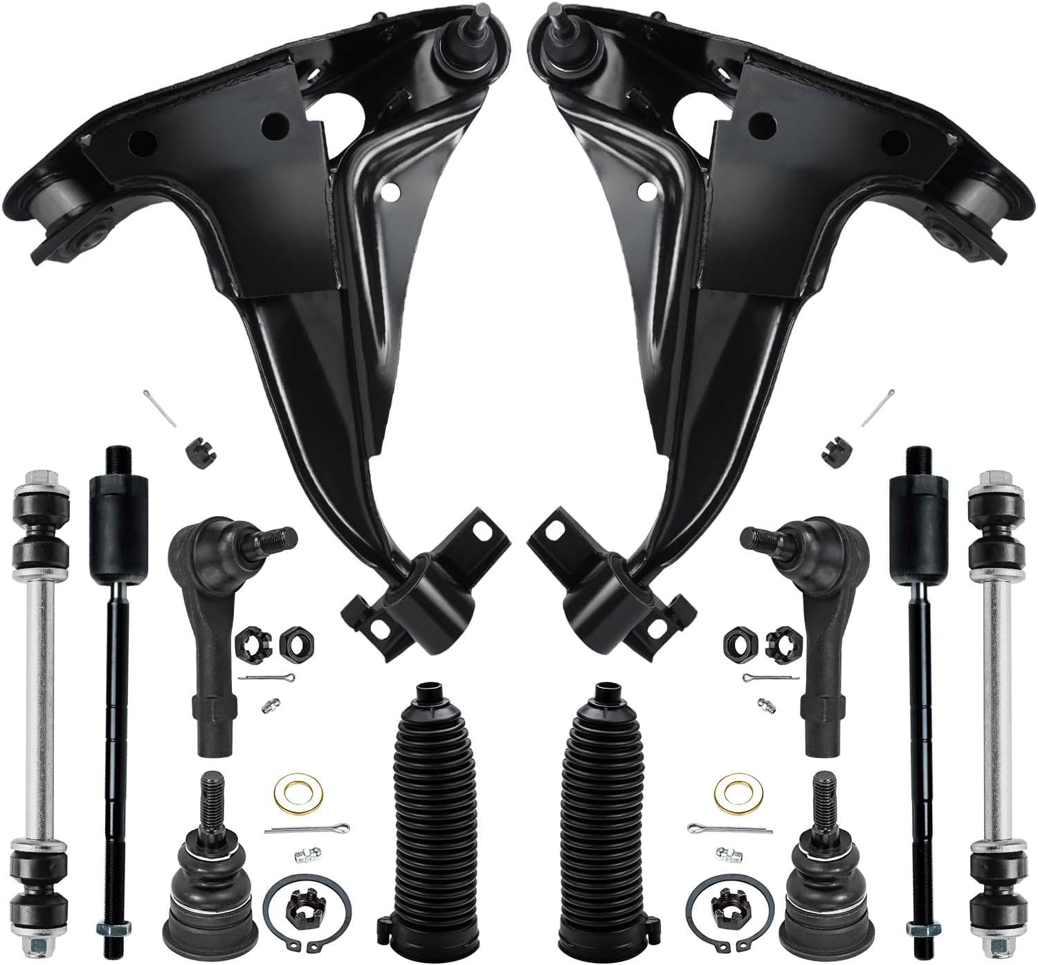 12pc Front Lower Control Arms Upper Ball Joints Tie Rods Suspension Kit