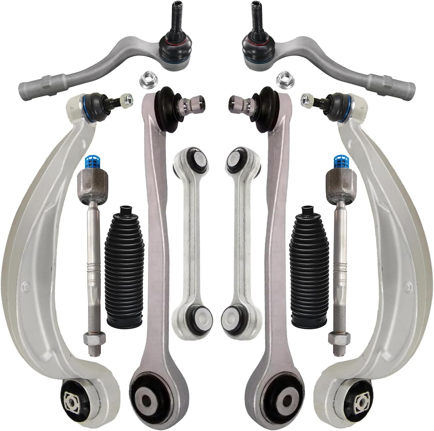 12pc Front Upper Forward Lower Rearward Control Arms Tie Rods Suspension Kit