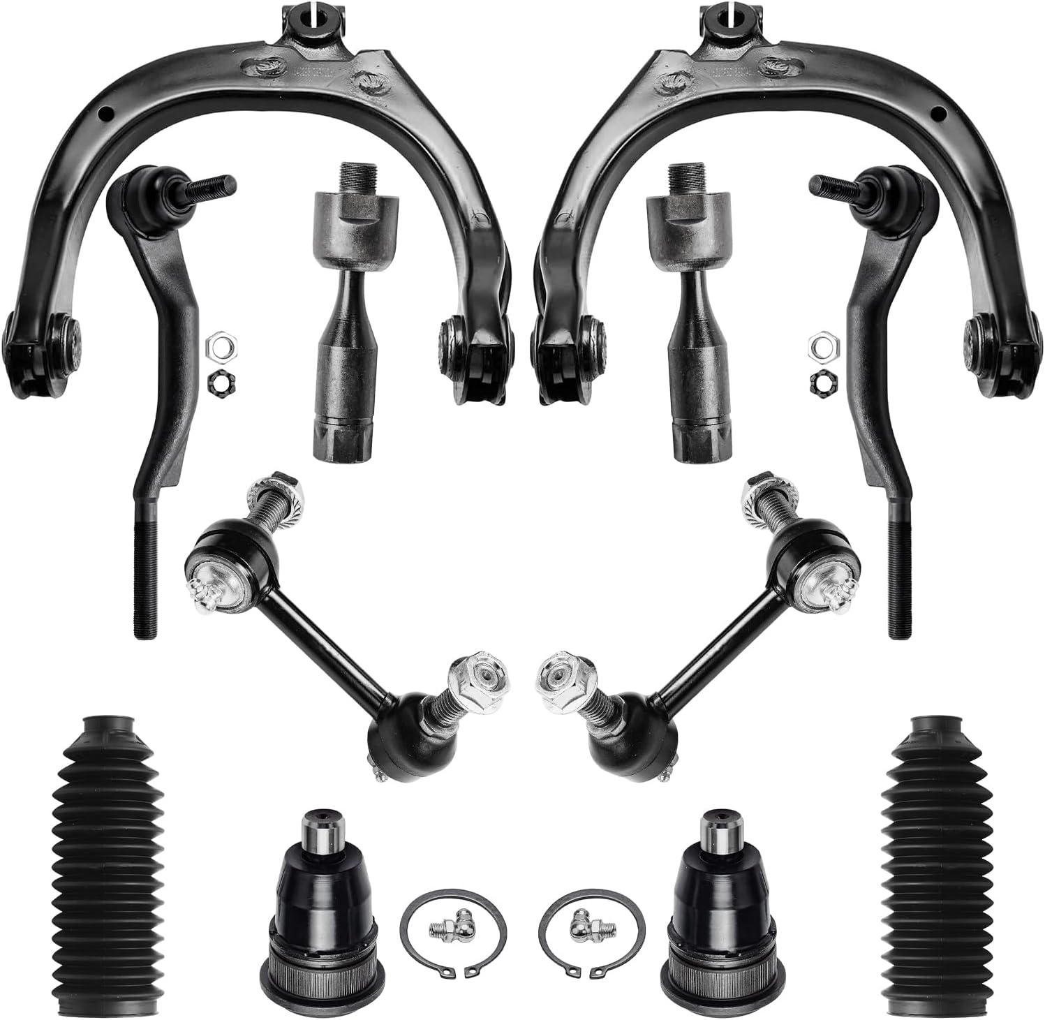 12pc Front Upper Control Arms Ball Joints Tie Rods Sway Bar Links Suspension Kit