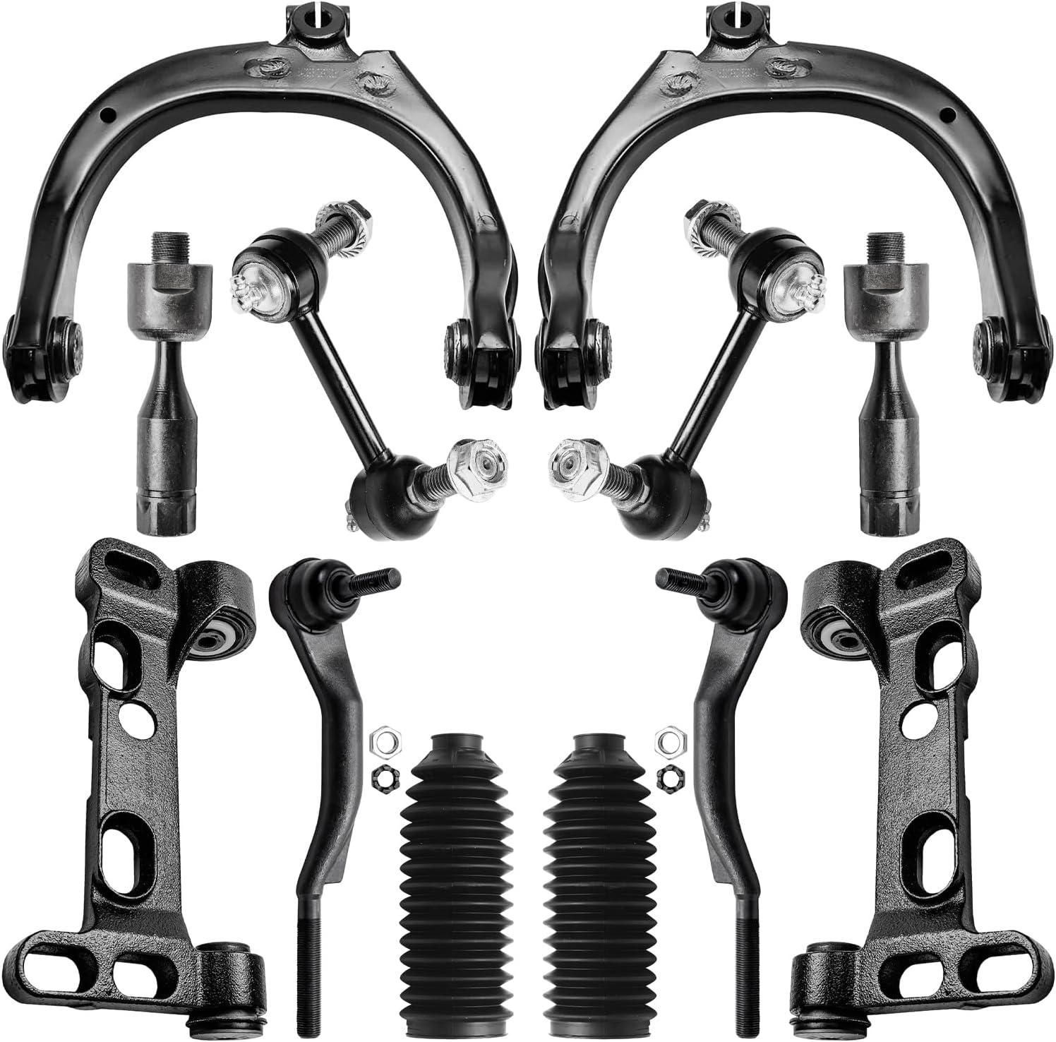 12pc Front Upper Control Arms Lower Support Brackets Tie Rods Suspension Kit