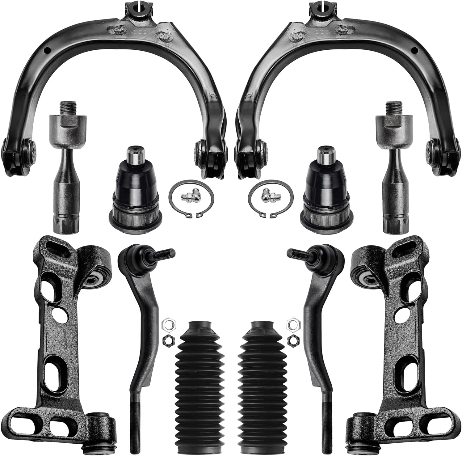 12pc Front Upper Control Arms Lower Support Brackets Tie Rods Suspension Kit
