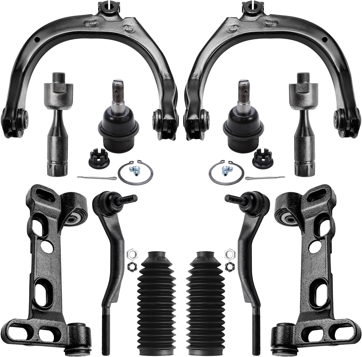 12pc Front Upper Control Arms Lower Support Brackets Tie Rods Suspension Kit