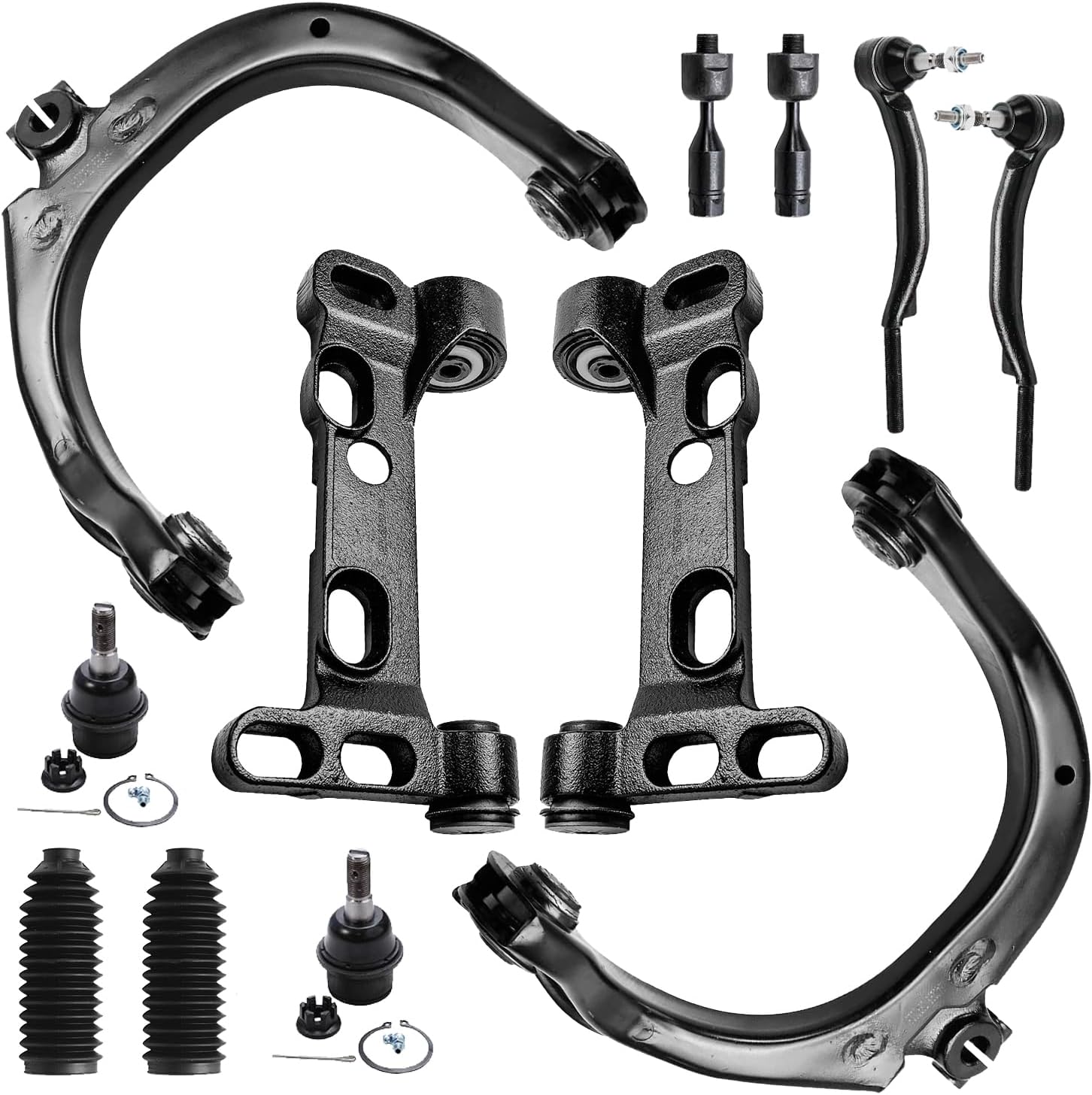 12pc Front Upper Control Arms Lower Support Brackets Tie Rods Suspension Kit