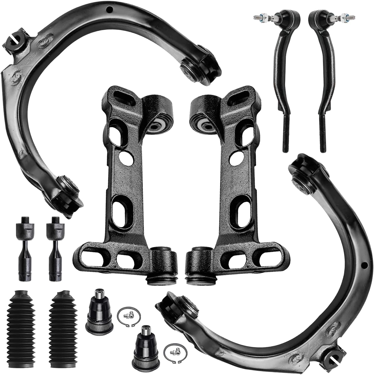 12pc Front Upper Control Arms Lower Support Brackets Tie Rods Suspension Kit