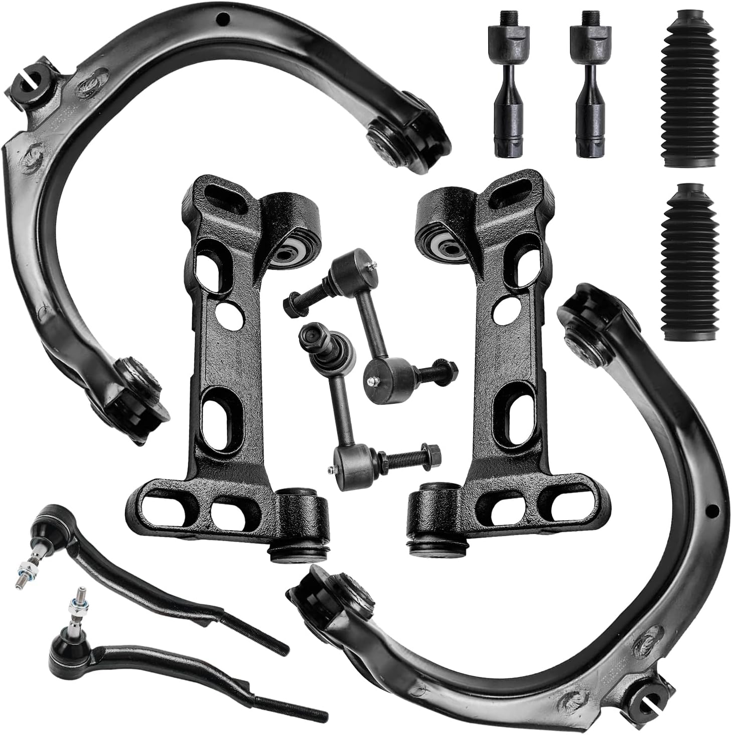 12pc Front Upper Control Arms Lower Support Brackets Tie Rods Suspension Kit
