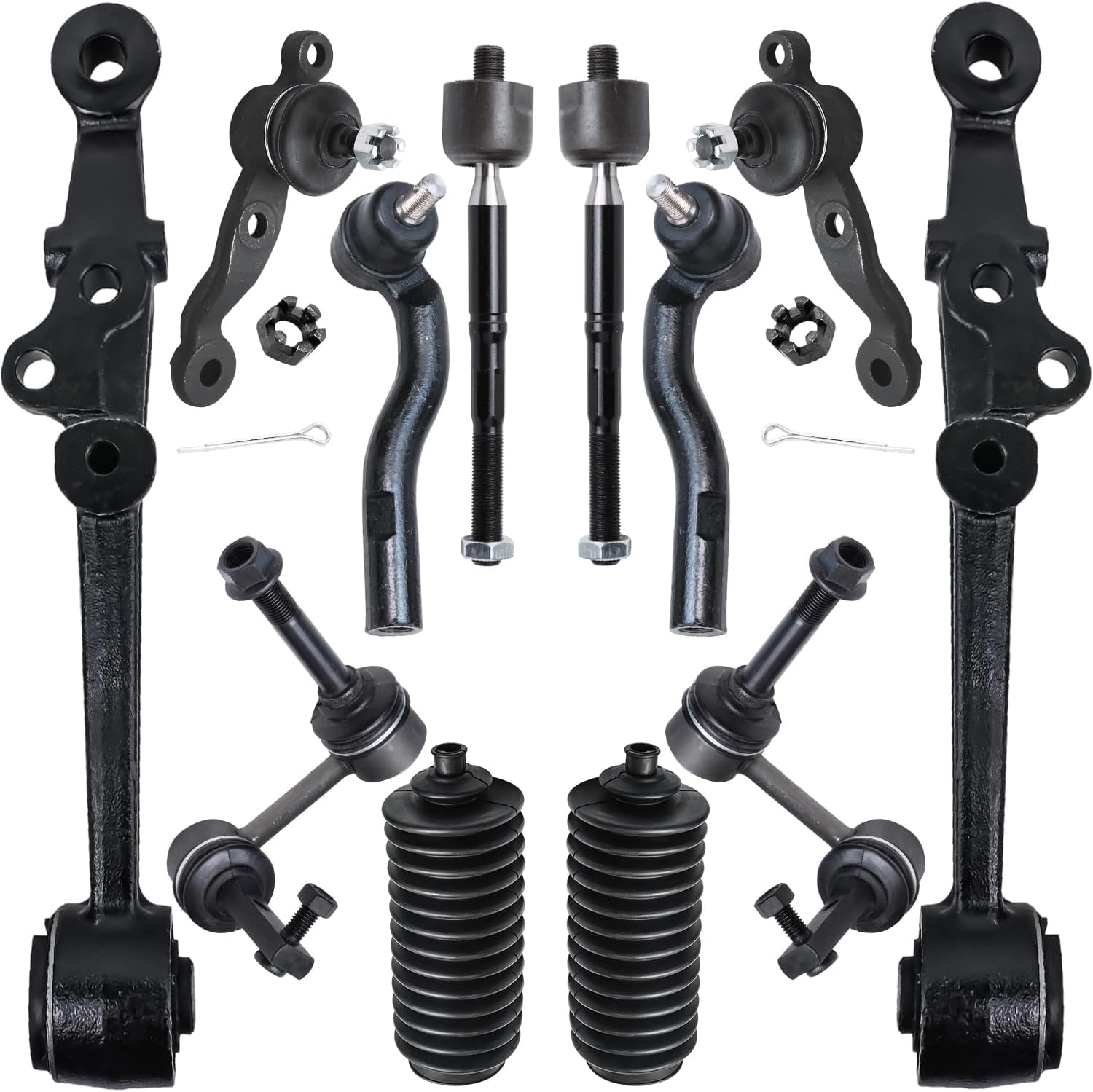 12pc Front Lower Forward Control Arms Ball Joints Tie Rods Suspension Kit