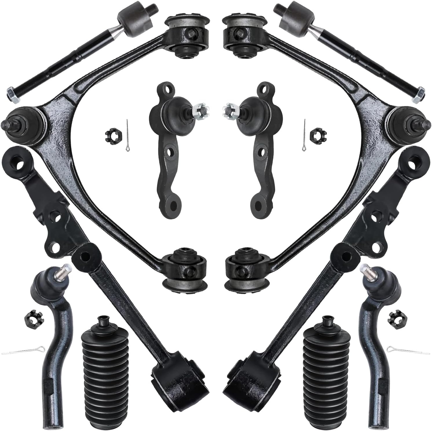 12pc Front Upper Lower Forward Control Arms Tie Rods Suspension Kit