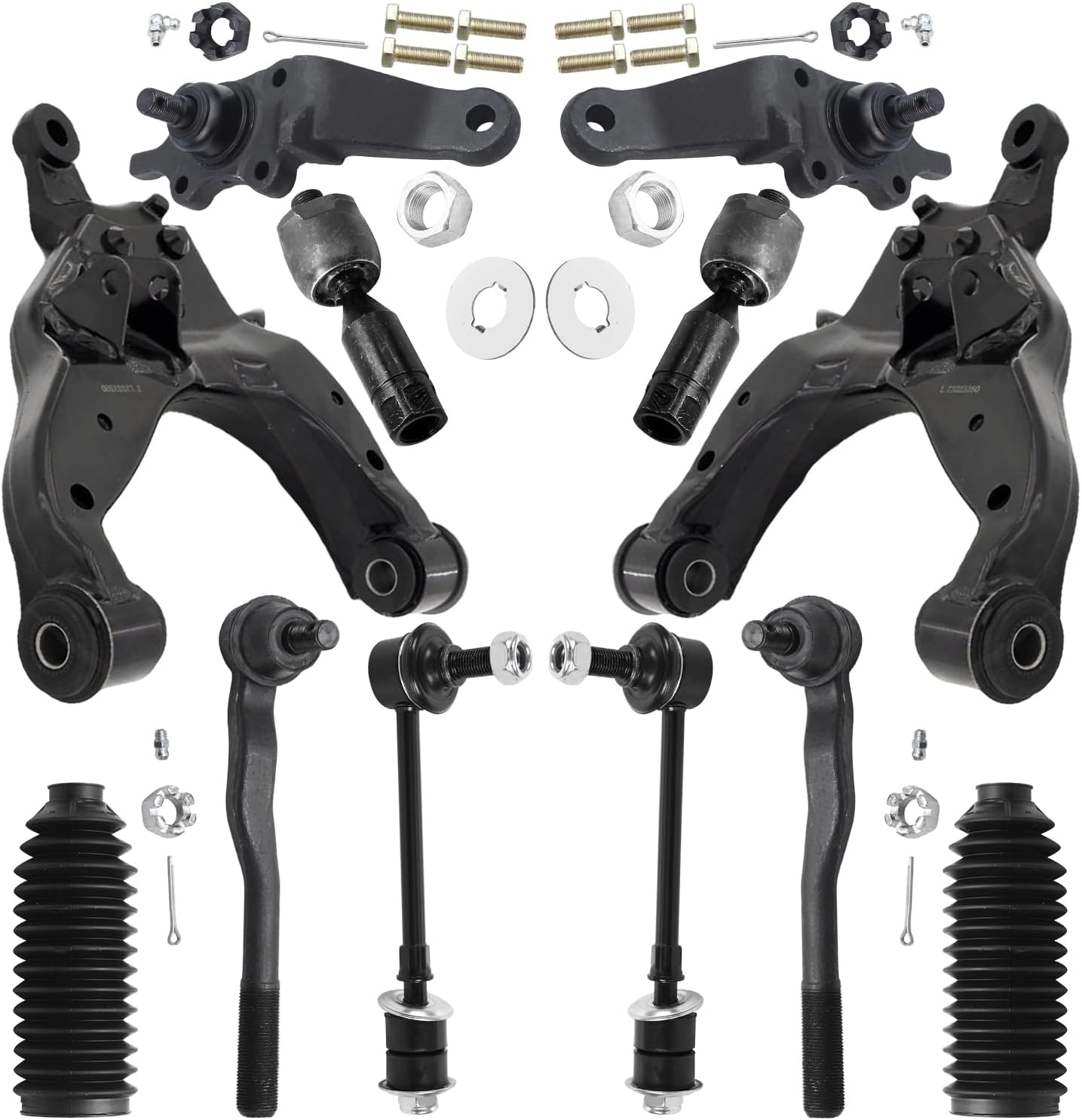 12pc Front Lower Control Arms Ball Joints Tie Rods Sway Bar Links Suspension Kit