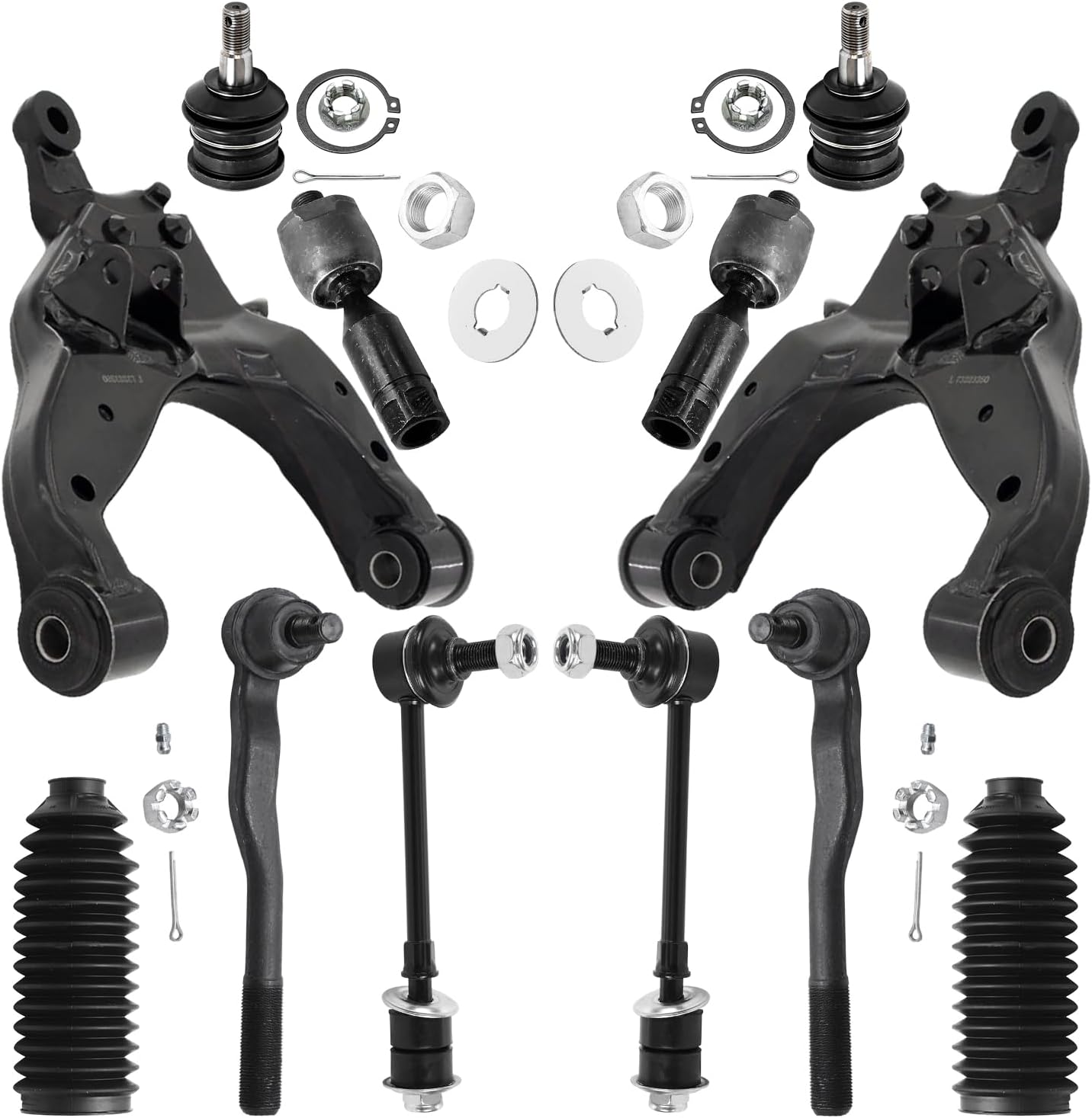 12pc Front Lower Control Arms Upper Ball Joints Tie Rods Suspension Kit