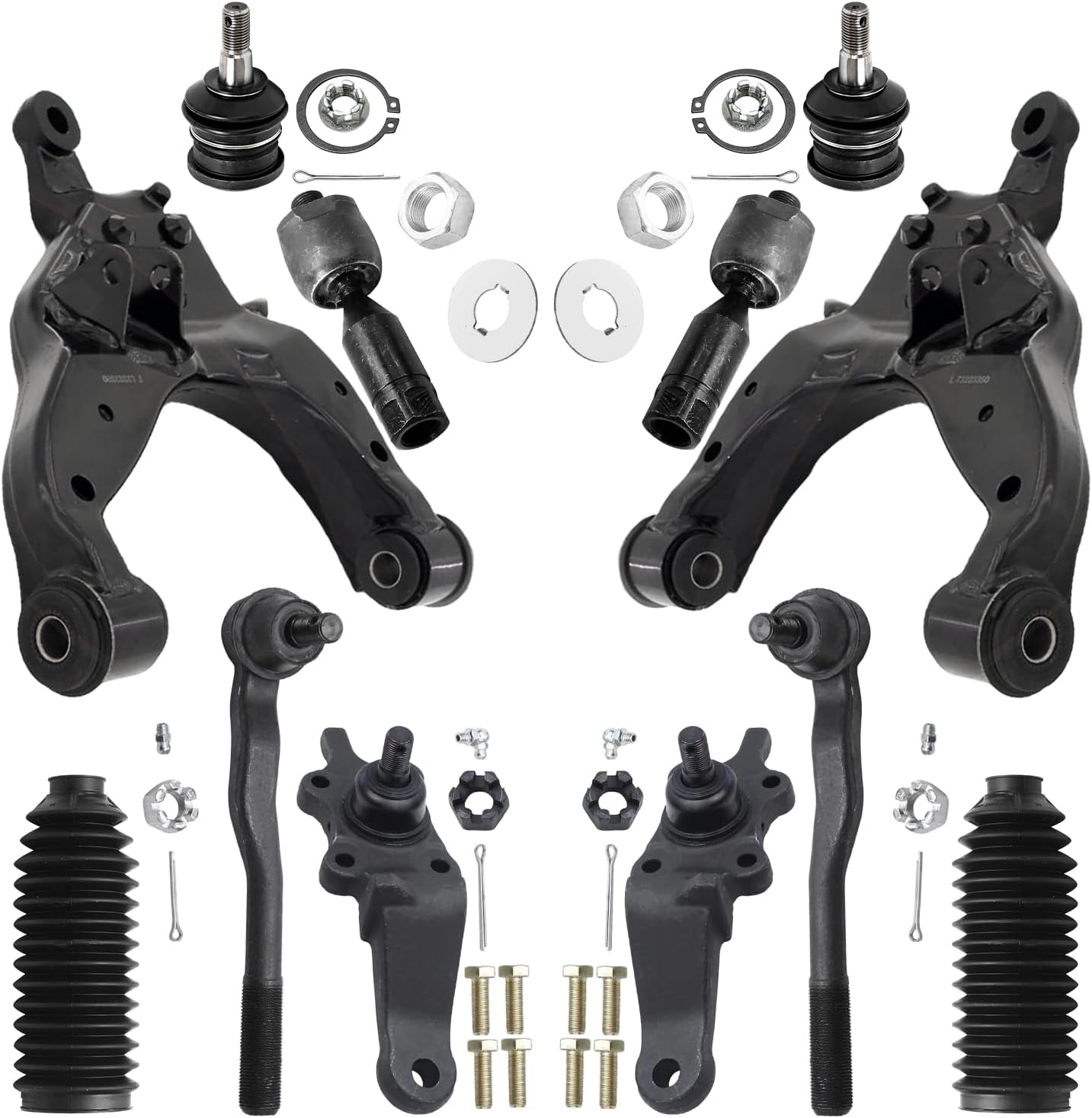 12pc Front Lower Control Arms Upper Ball Joints Tie Rods Suspension Kit