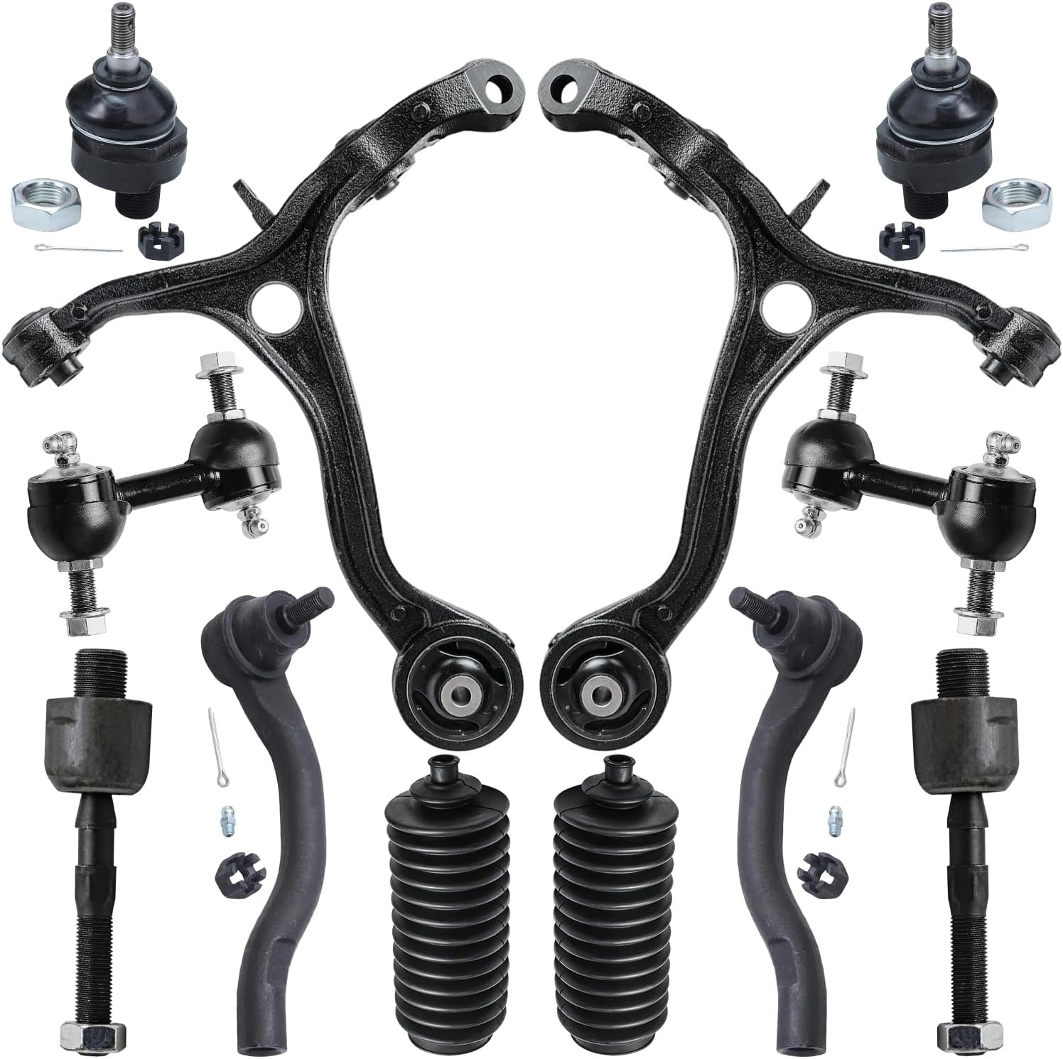 12pc Front Lower Control Arms Upper Ball Joints Tie Rods Suspension Kit