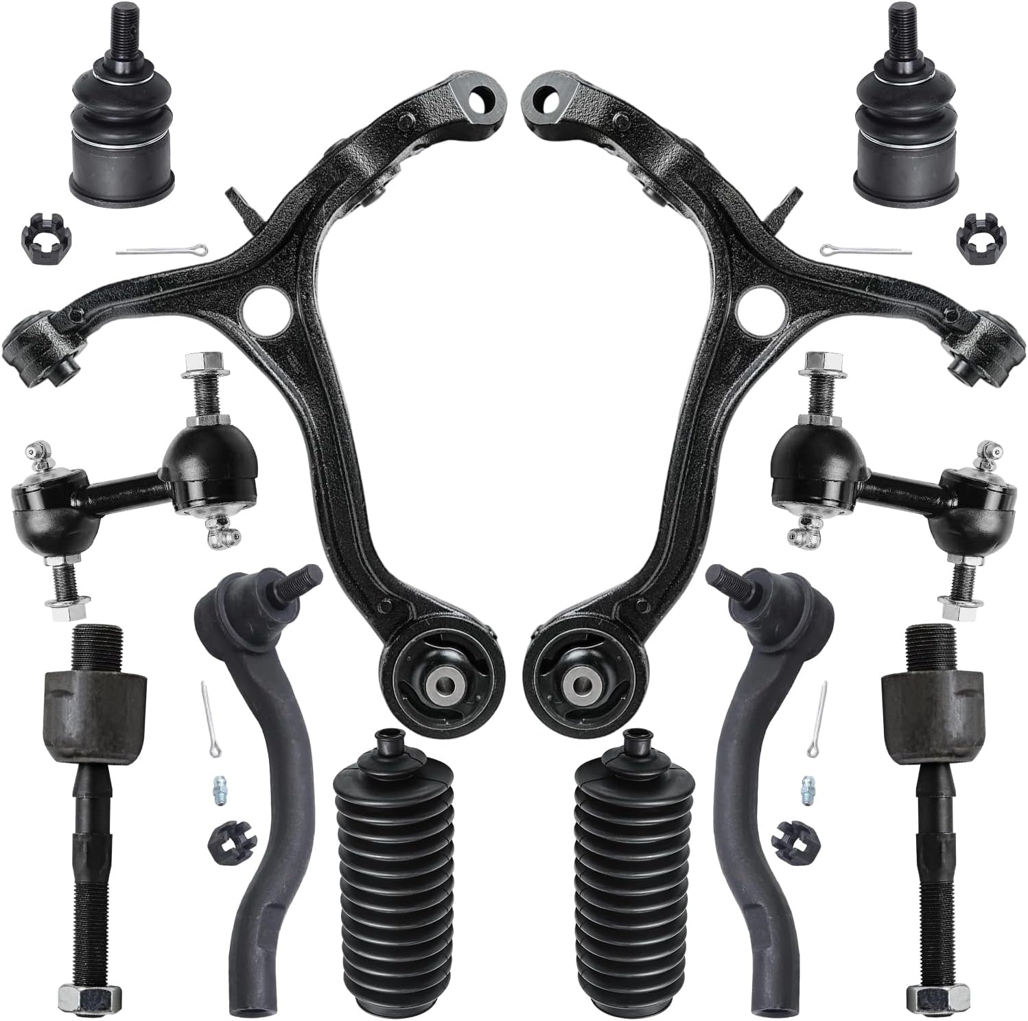 12pc Front Lower Control Arms Ball Joints Tie Rods Sway Bar Links Suspension Kit