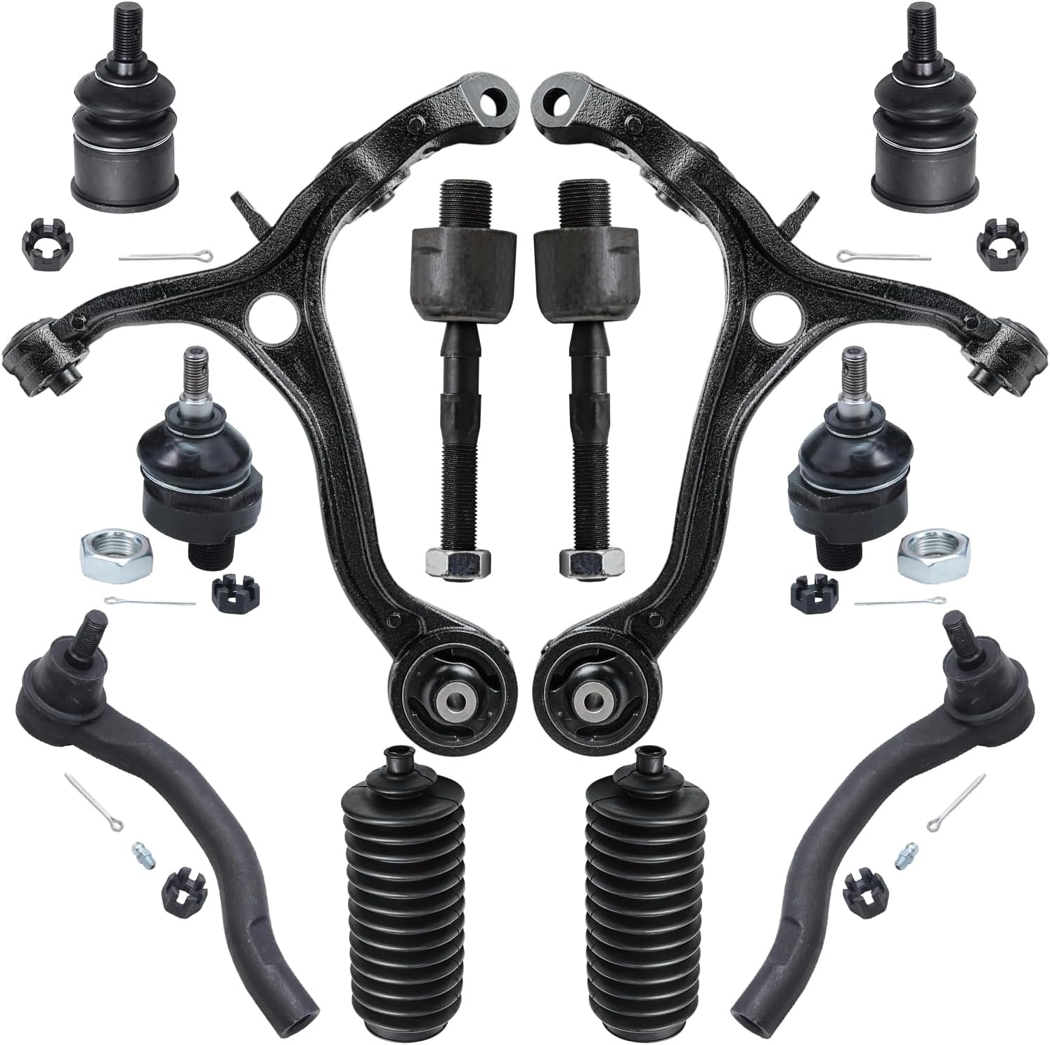 12pc Front Lower Control Arms Upper Ball Joints Tie Rods Suspension Kit