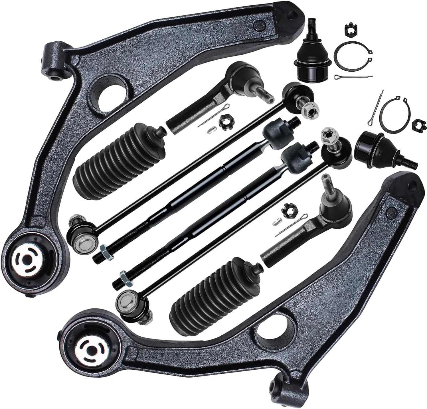 12pc Front Lower Control Arms Ball Joints Sway Bar Links Tie Rods Suspension Kit