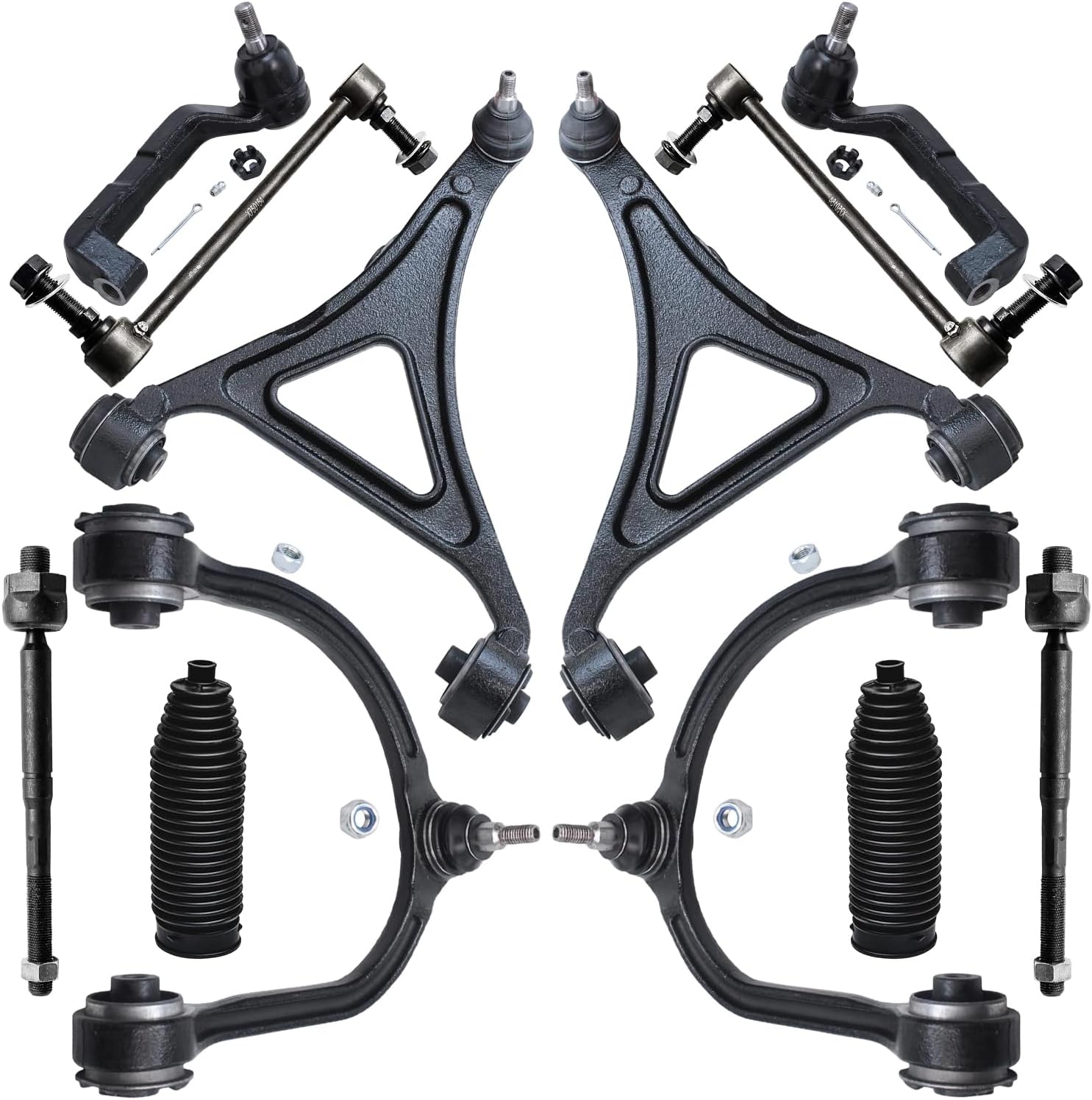 12pc Front Upper Lower Control Arms Tie Rods Sway Bar Links Suspension Kit