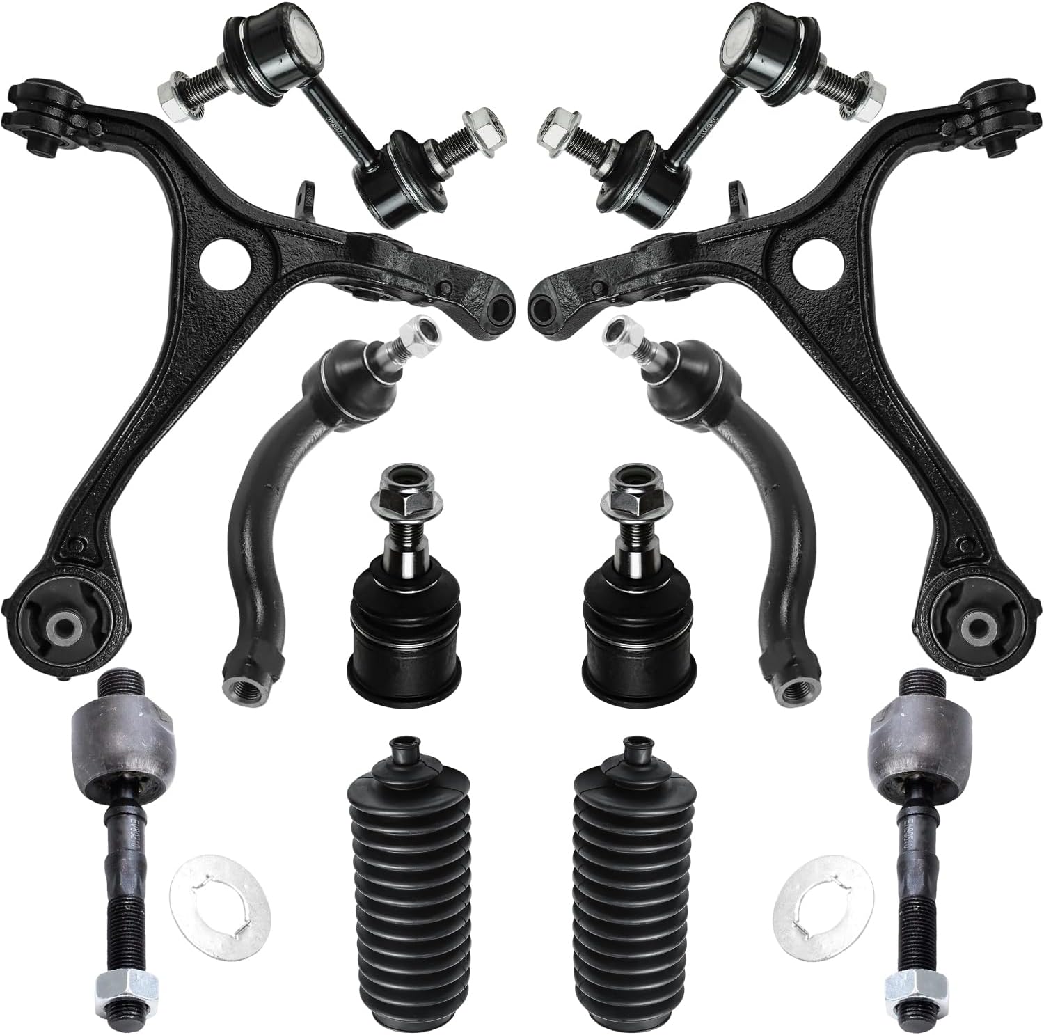 12pc Front Lower Control Arms Ball Joints Tie Rods Sway Bar Links Suspension Kit