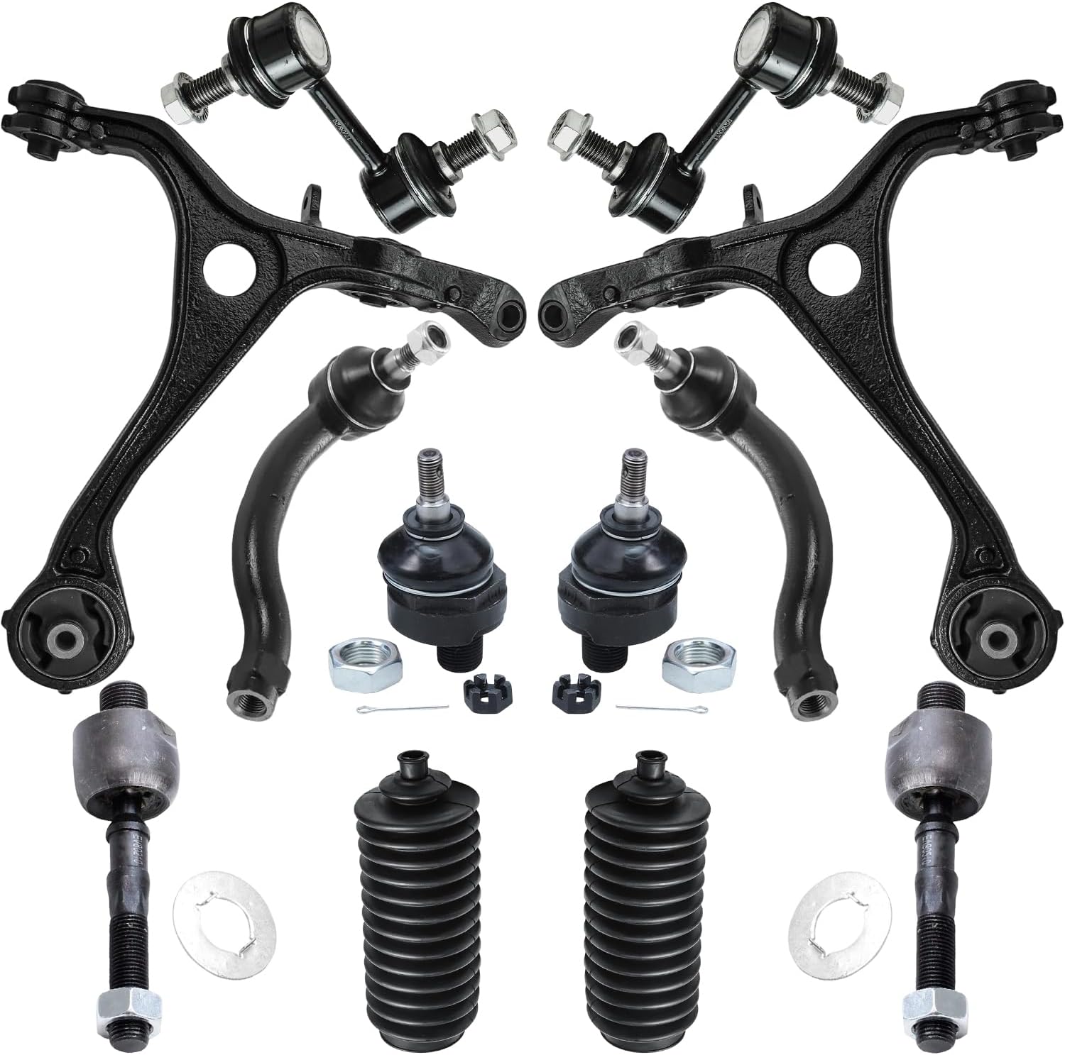 12pc Front Lower Control Arms Upper Ball Joints Tie Rods Suspension Kit