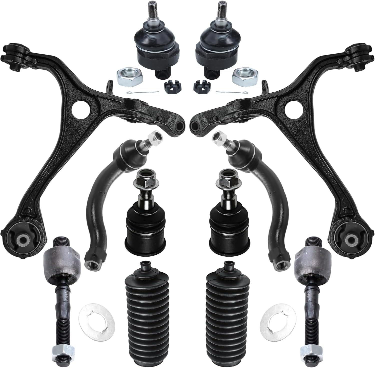 12pc Front Lower Control Arms Upper Ball Joints Tie Rods Suspension Kit