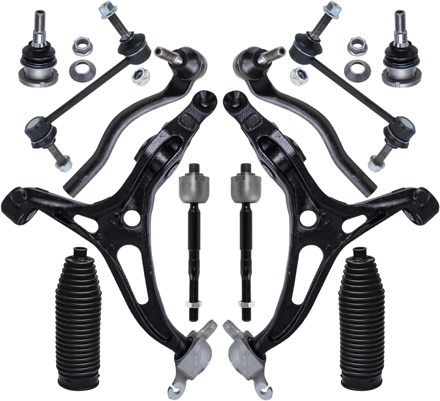 12pc Front Lower Control Arms Ball Joints Tie Rods Sway Bar Links Suspension Kit