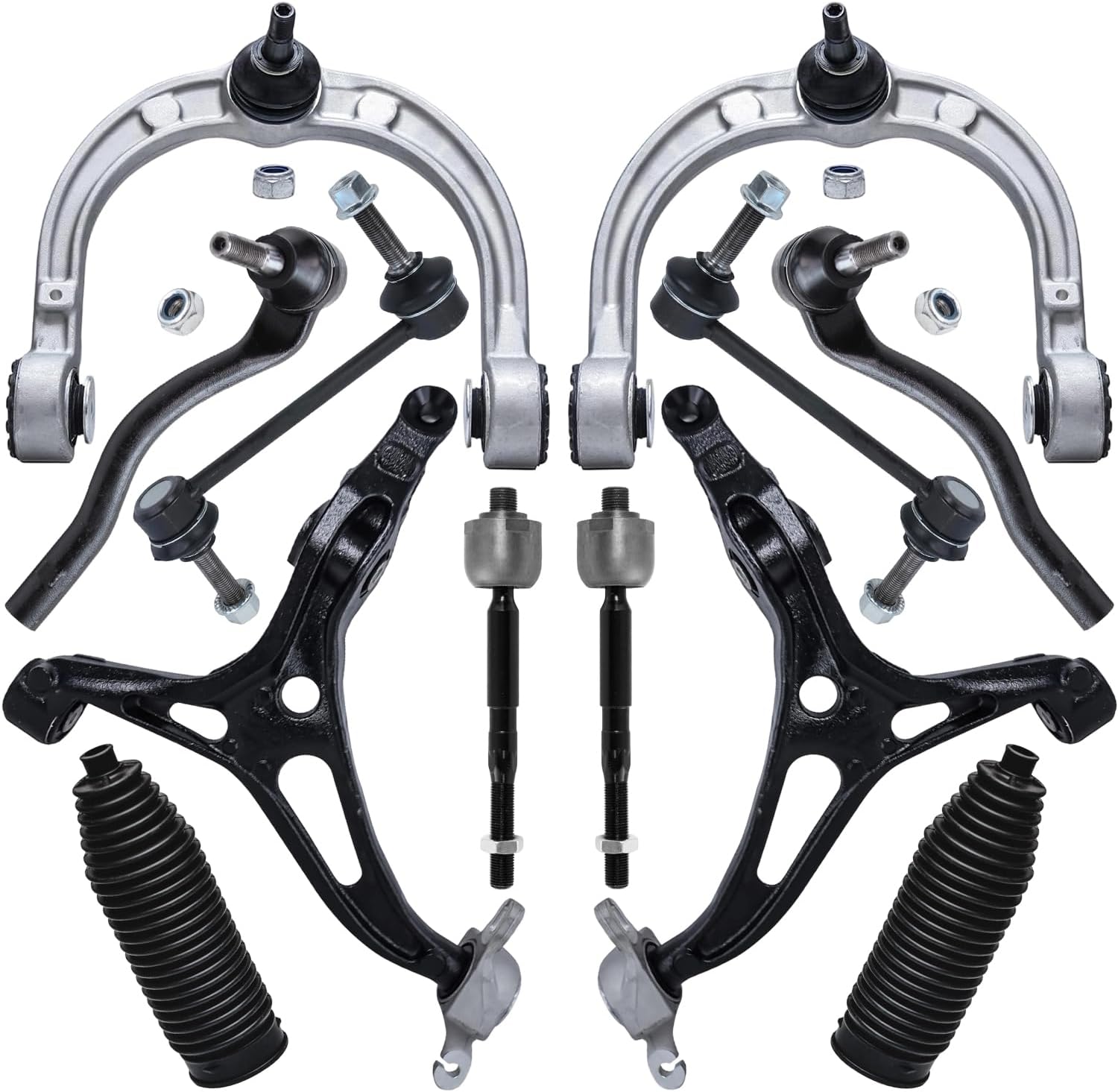 12pc Front Upper Lower Control Arms Tie Rods Sway Bar Links Suspension Kit