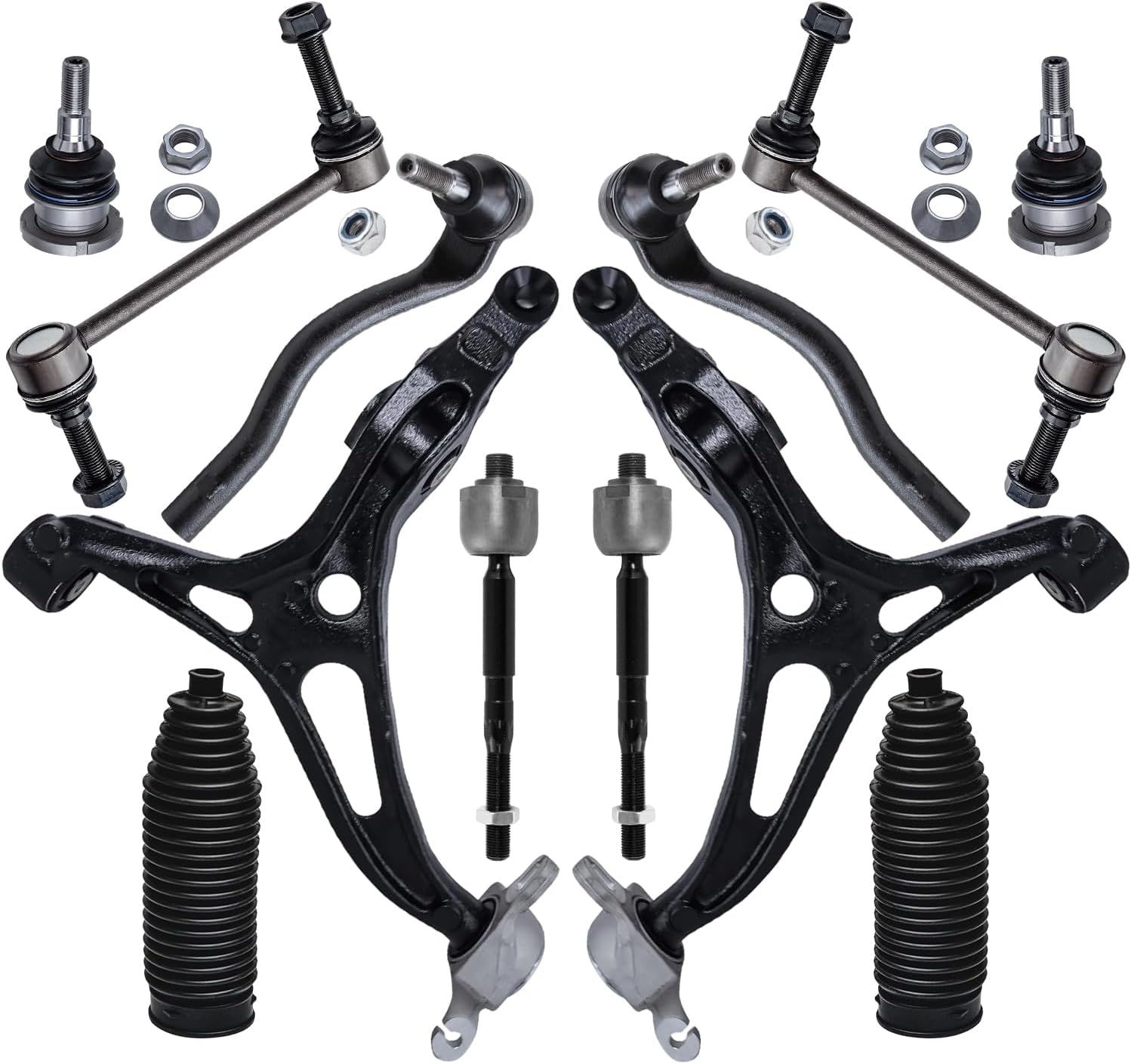12pc Front Lower Control Arms Ball Joints Tie Rods Sway Bar Links Suspension Kit