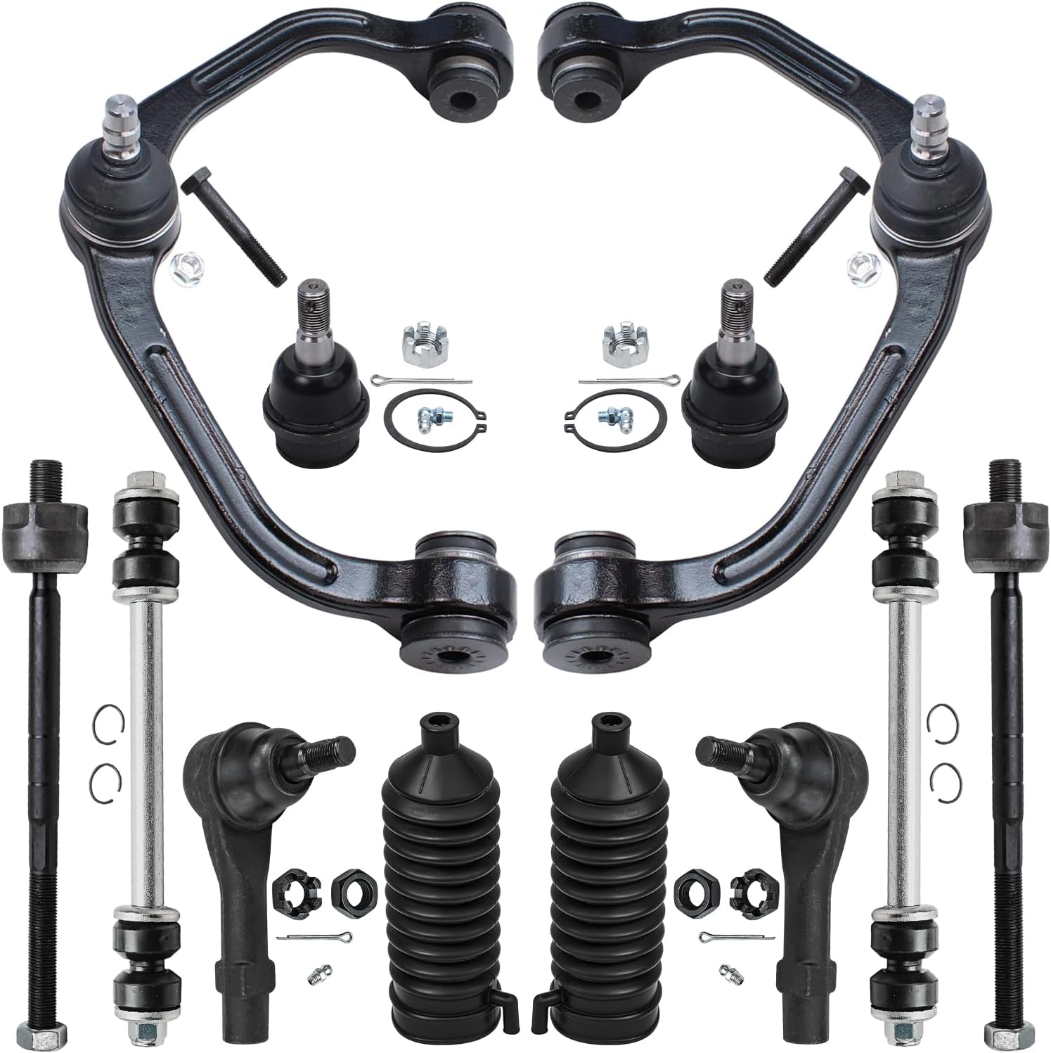 12pc Front Upper Control Arms Lower Ball Joints Tie Rods Suspension Kit